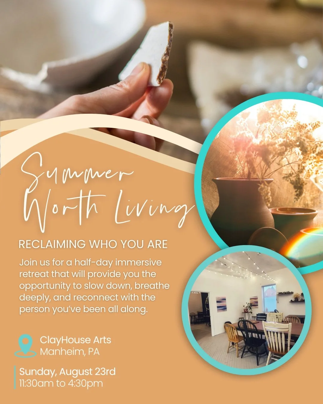 Does time feel like it's slipping away? 
Do you feel fragmented, overextended, struggling to keep it altogether? 
Do you crave time to slow down and savor life?

How about an afternoon to step out of the noise and chaos of life and explore these two 