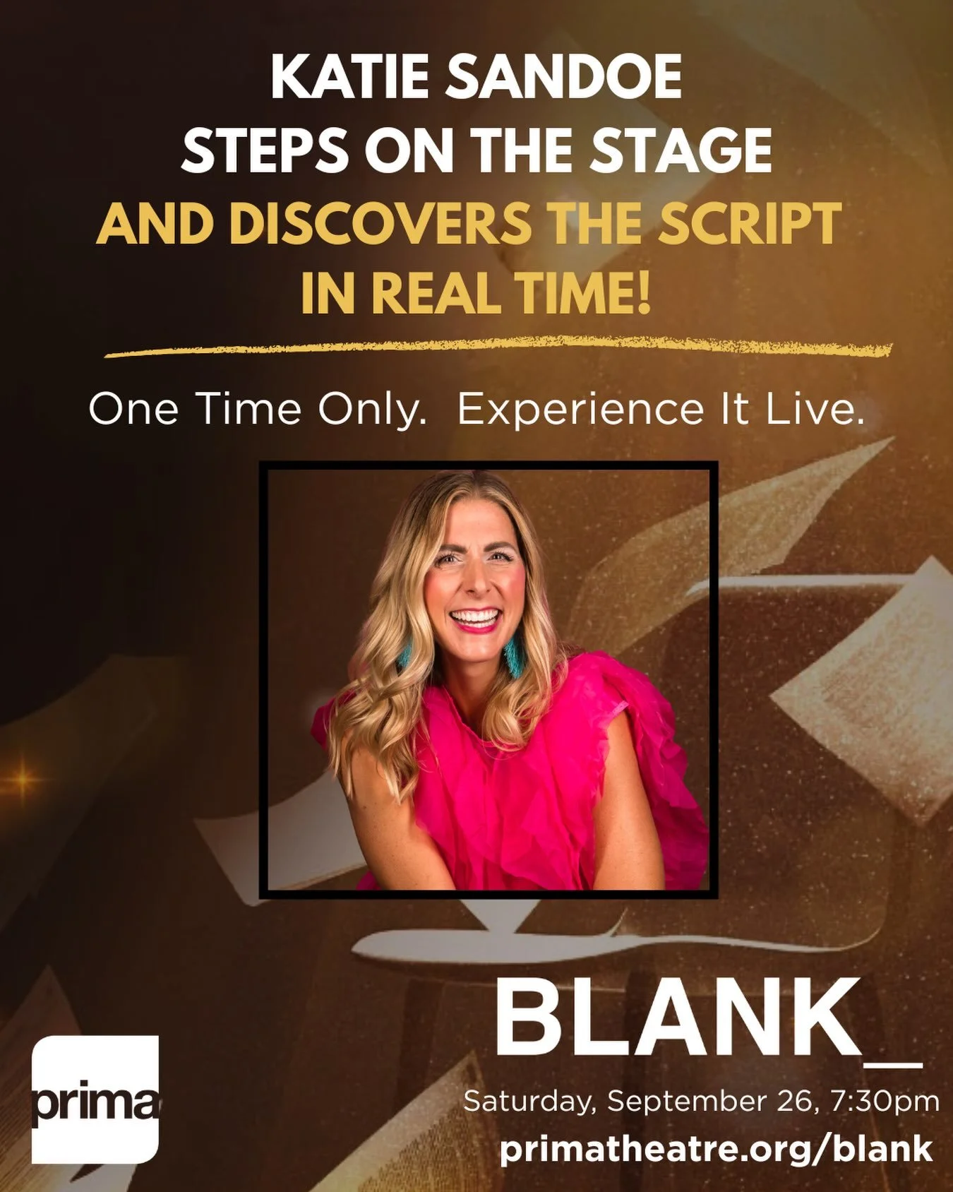 I spy with my little 👀 &hellip; 

Who wants to join me on September 26th for some fun? It&rsquo;s going to be ________ !

I&rsquo;ll be a guest performer of Prima Theatre&rsquo;s BLANK. I won&rsquo;t see the script and it&rsquo;s full of blanks. We&