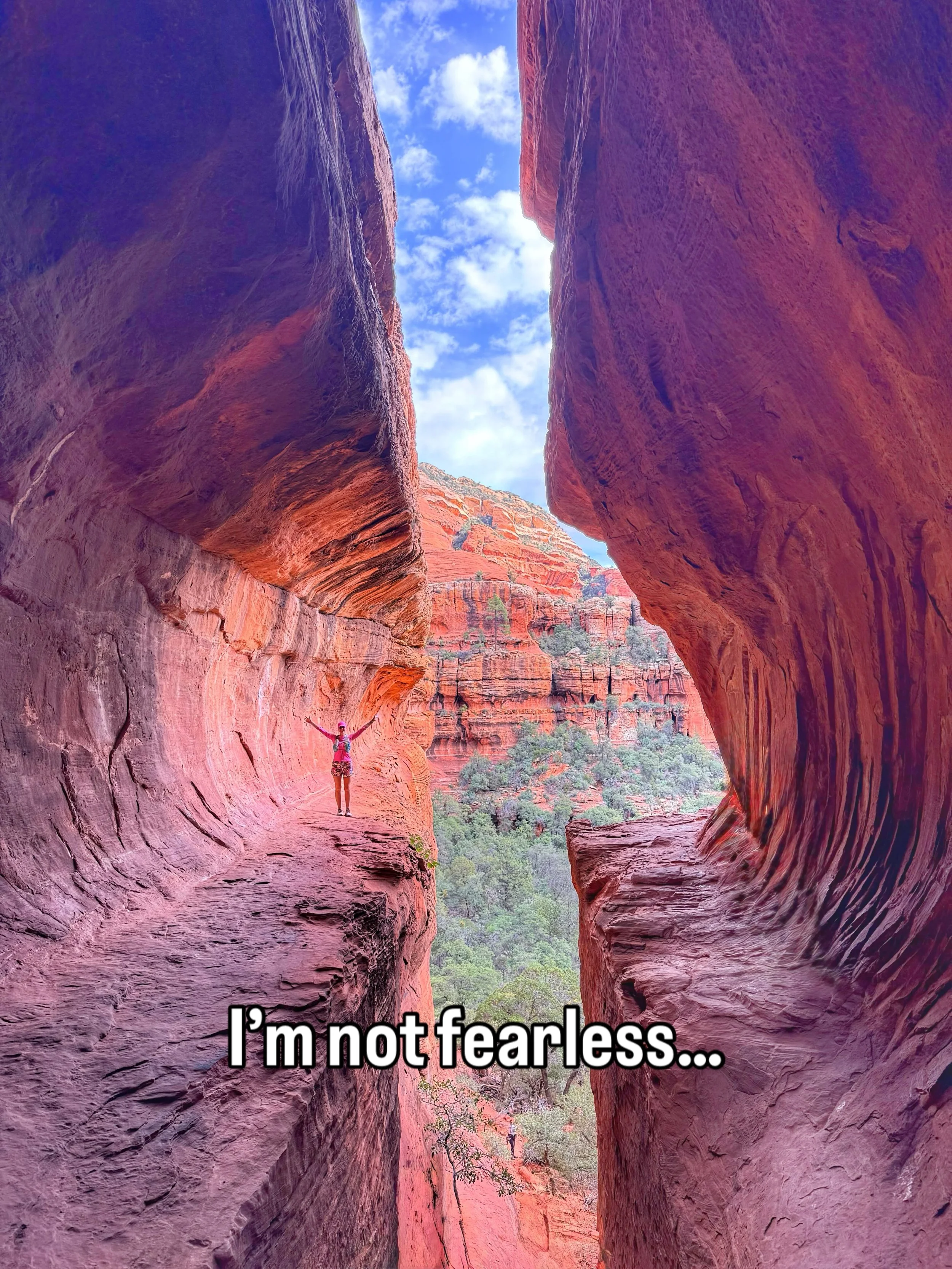 Today, my hubby and I hiked Subway Cave.

At the end of the hike is an EPIC lookout. But to get there, you have to scramble up a steep rock face.

Afterward, my hubby looked at me and said, &ldquo;You have no fear!&rdquo;

I immediately fired back, &