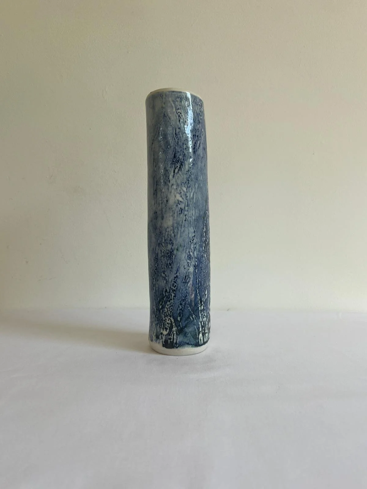 Tall vase | Slab-built | Transfer stoneware glaze