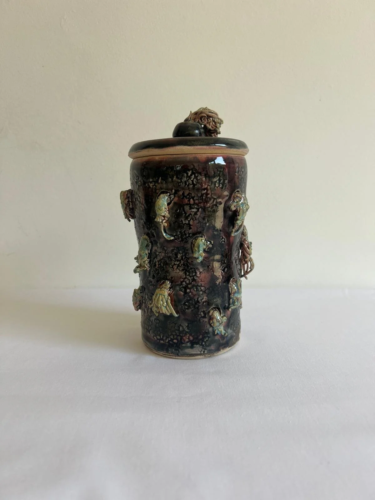 Pot with lid | Thrown and altered | Stoneware glazes