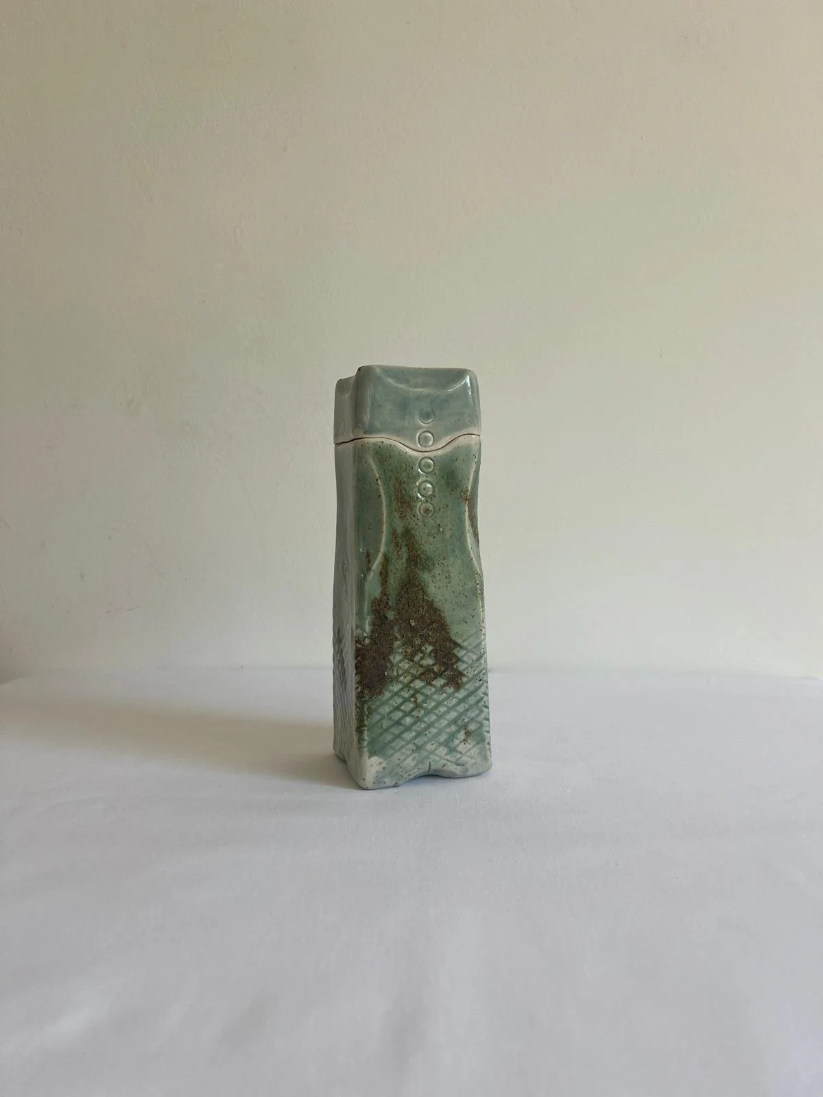 Tall vase with lid | Hand-built | Stoneware glaze