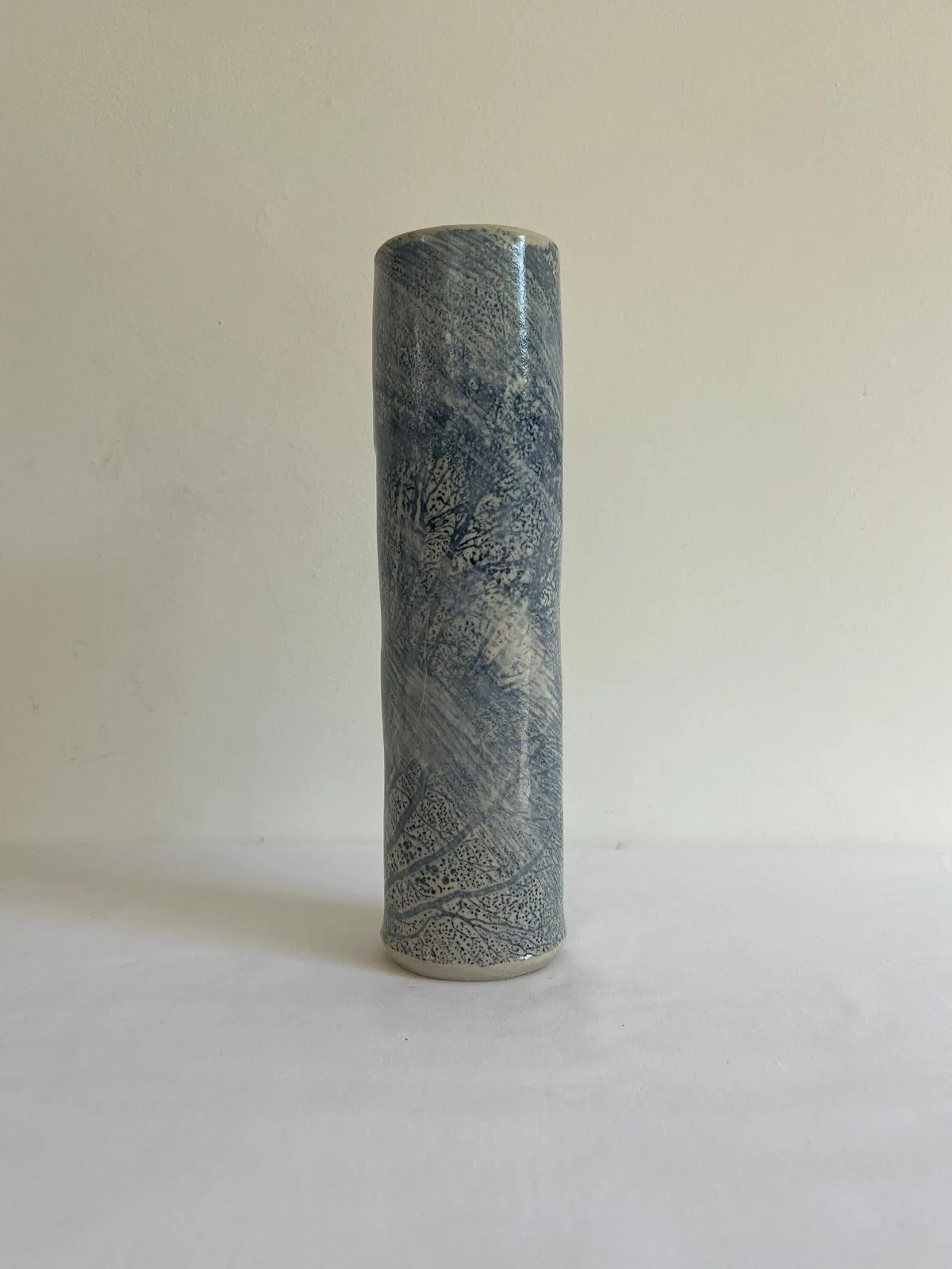 Tall vase | Slab-built | Transfer stoneware glaze