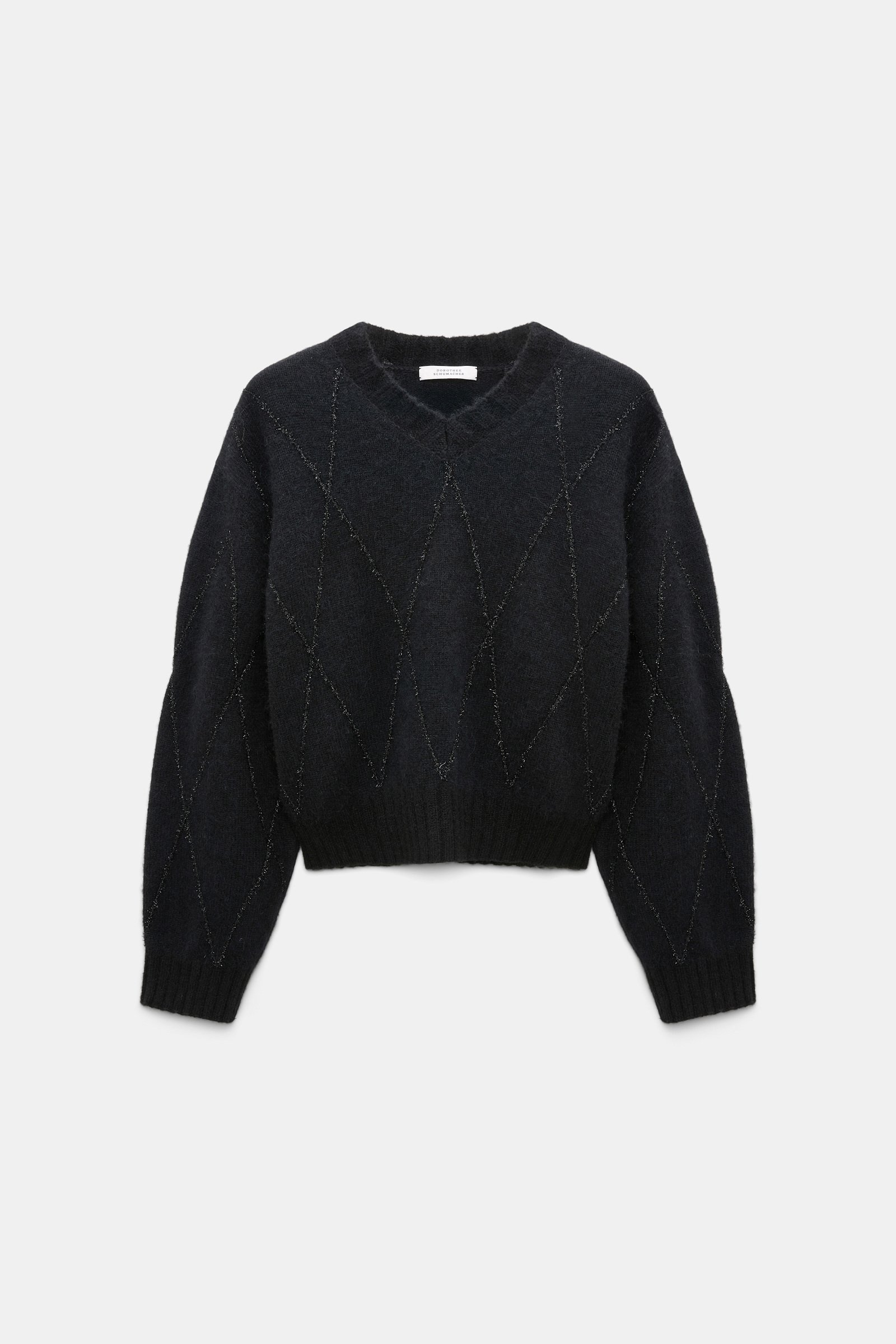 DOROTHEE SCHUMACHER | Pullover mit V-Ausschnitt und Argyle-Stickerei – Black