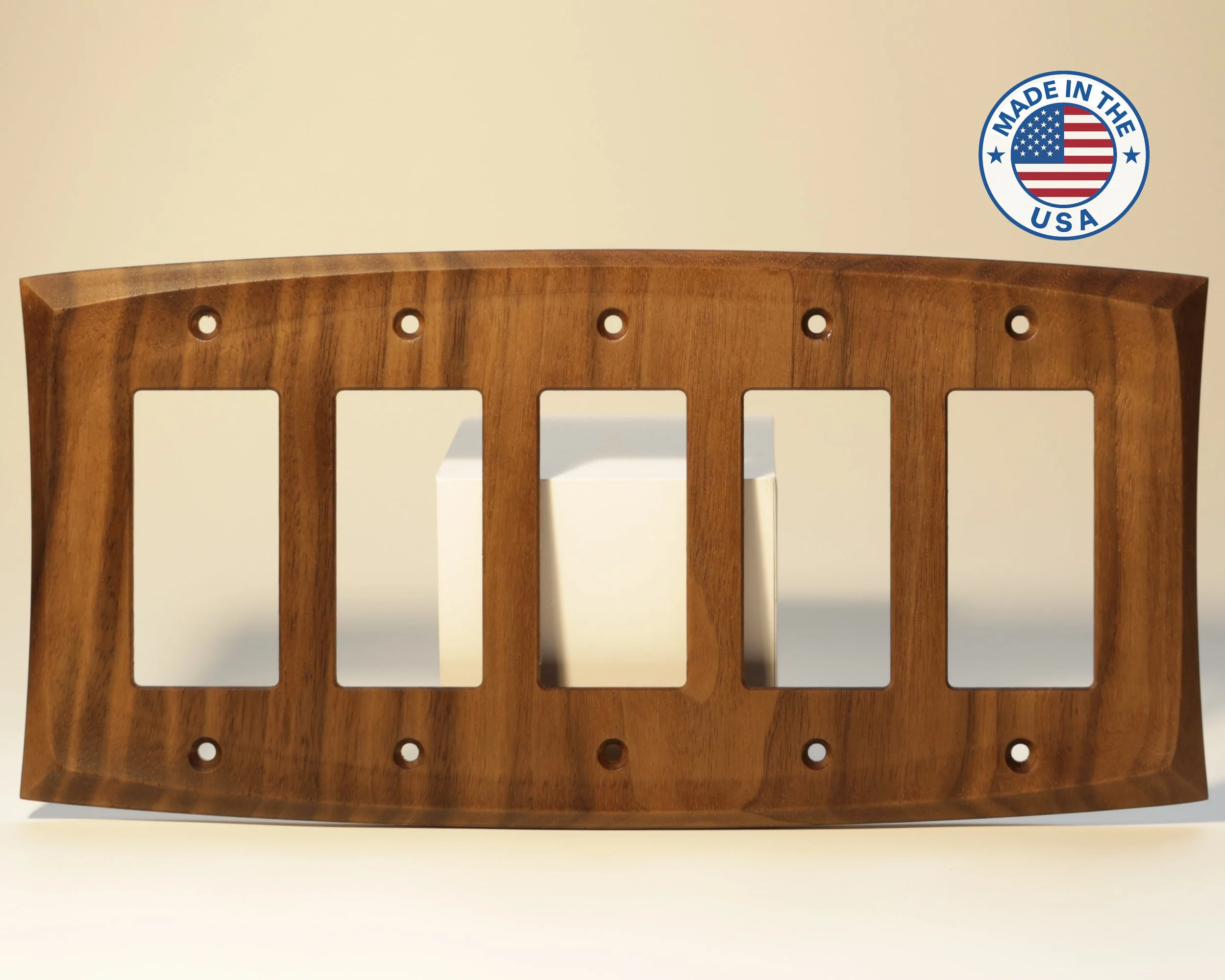 A wooden picture frame with multiple slots on a white background.