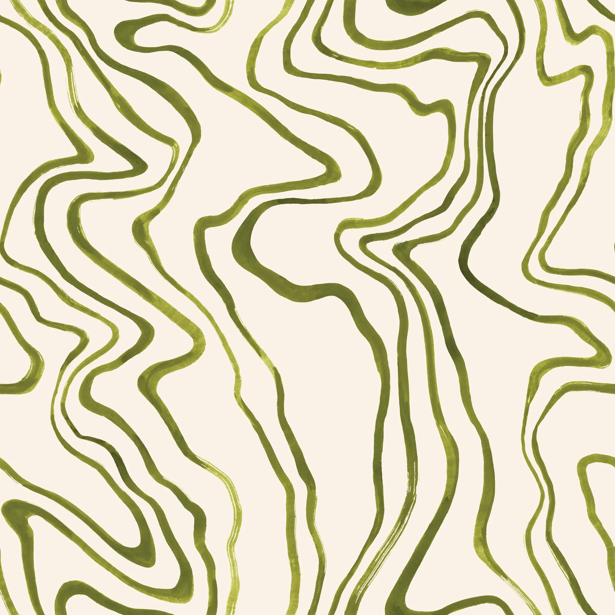 Abstract pattern of green, wavy lines on a light background.