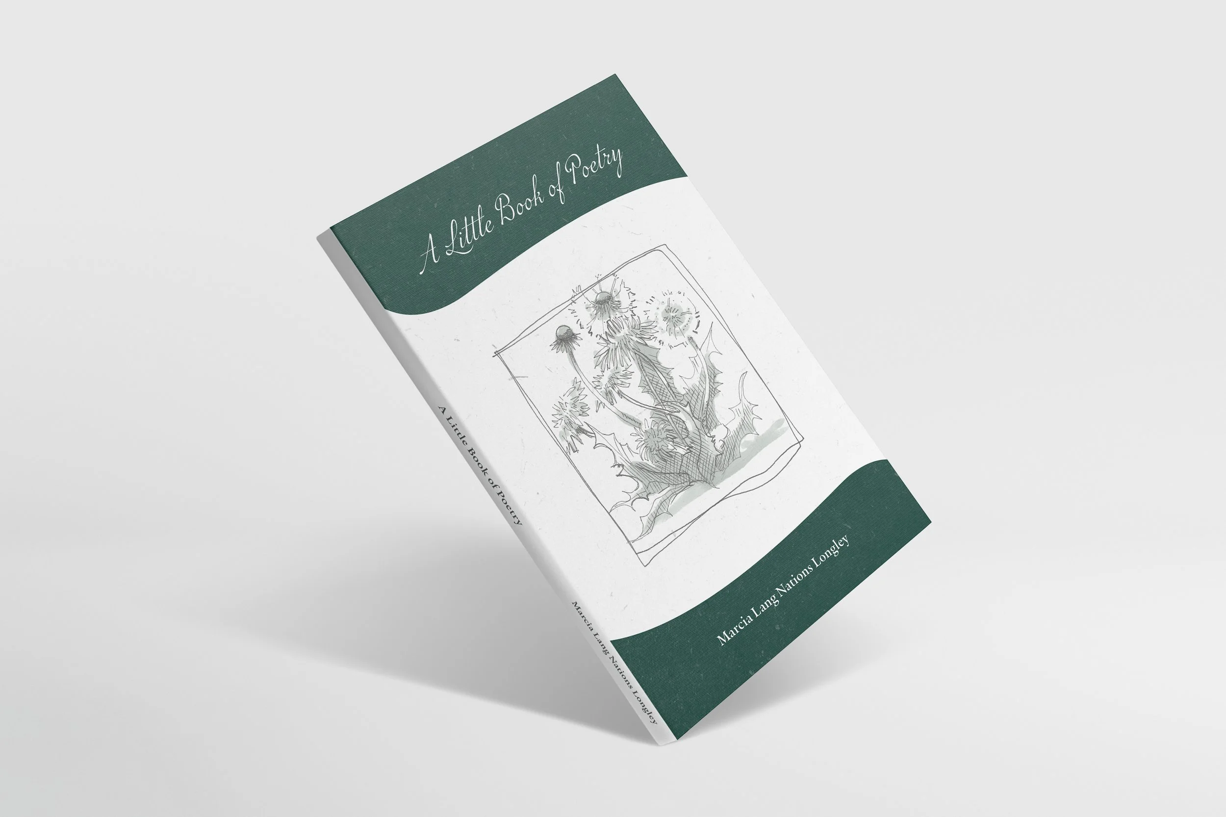 A little Book of Poetry standing on one corner in front of a white background