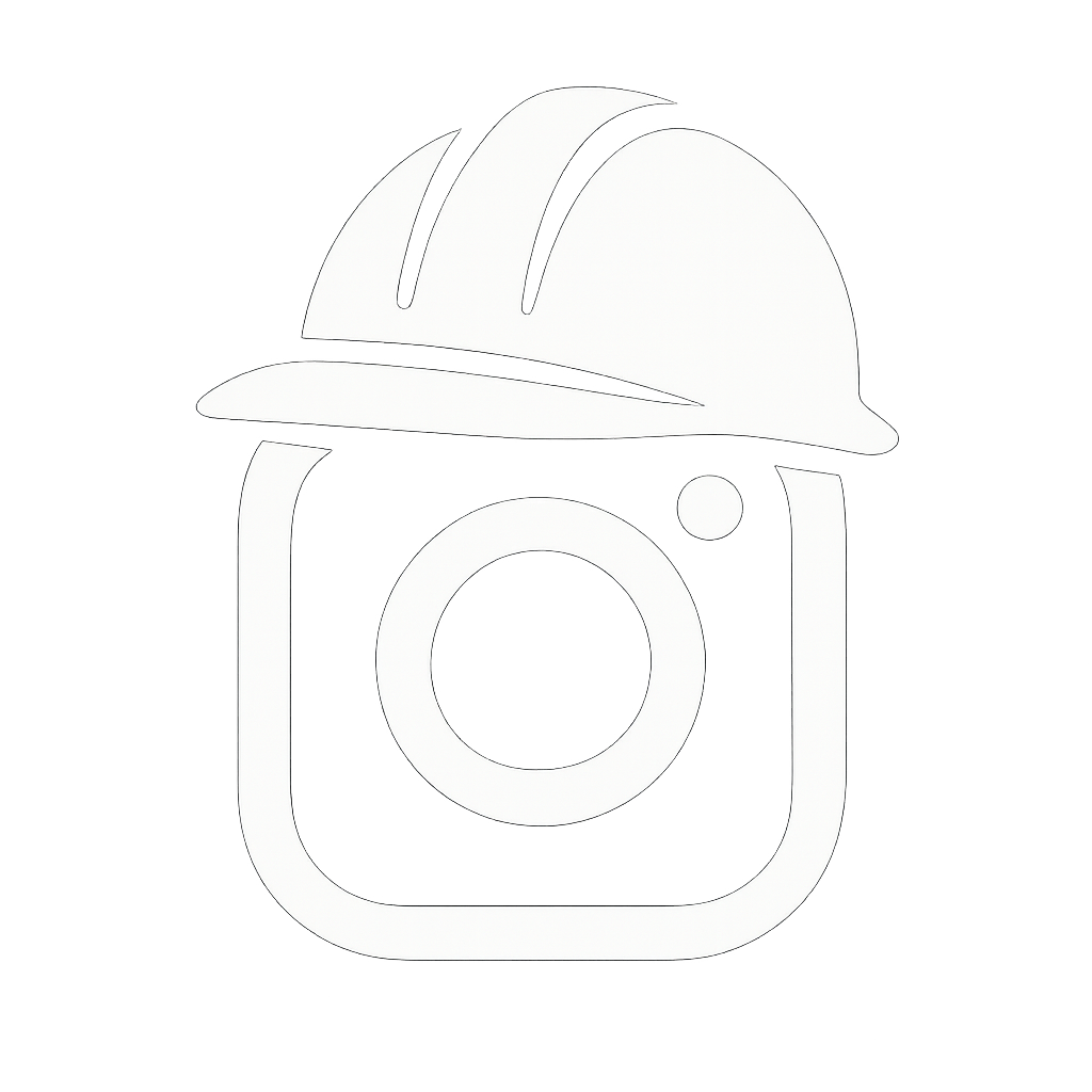 Instagram logo styled with a construction hard hat — connecting skate culture with a work-in-progress vibe.