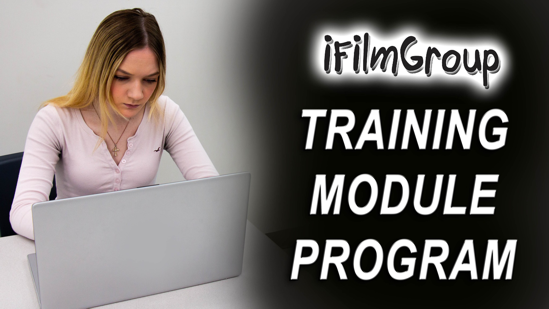 iFilmGroup actor at home computer using the online Training Module Program by iFilmGroup