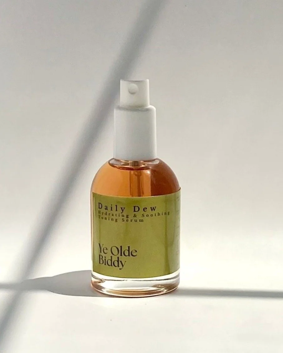 If you're new to Ye Olde Biddy, start here.

Daily Dew is a hydration reset after cleansing.

It enhances texture, tone, and glow &mdash;improving how everything that follows performs.

Use before moisturizer.
Use daily.
Layers with everything.

Lear