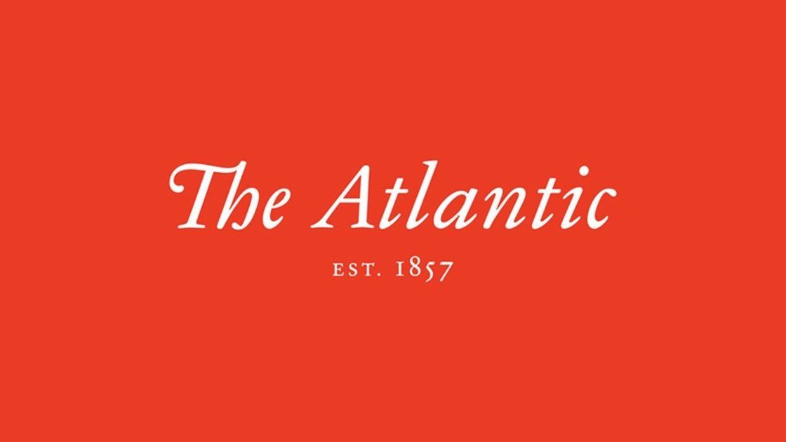 Logo of The Atlantic with white text on a red background, stating 'The Atlantic' and 'EST. 1857'.