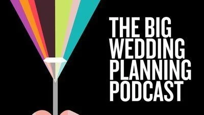 A microphone with colorful sound waves and the text 'The Big Wedding Planning Podcast' on a black background.