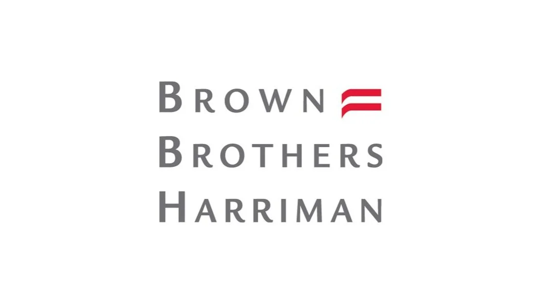 Logo for Brown Brothers Harriman with stylized red double lines above 'E' in 'Brown'
