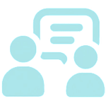 Two figures, possibly people, are engaged in a conversation or discussion, with speech bubbles above them.