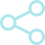 Icon of three connected circles representing a network or sharing.