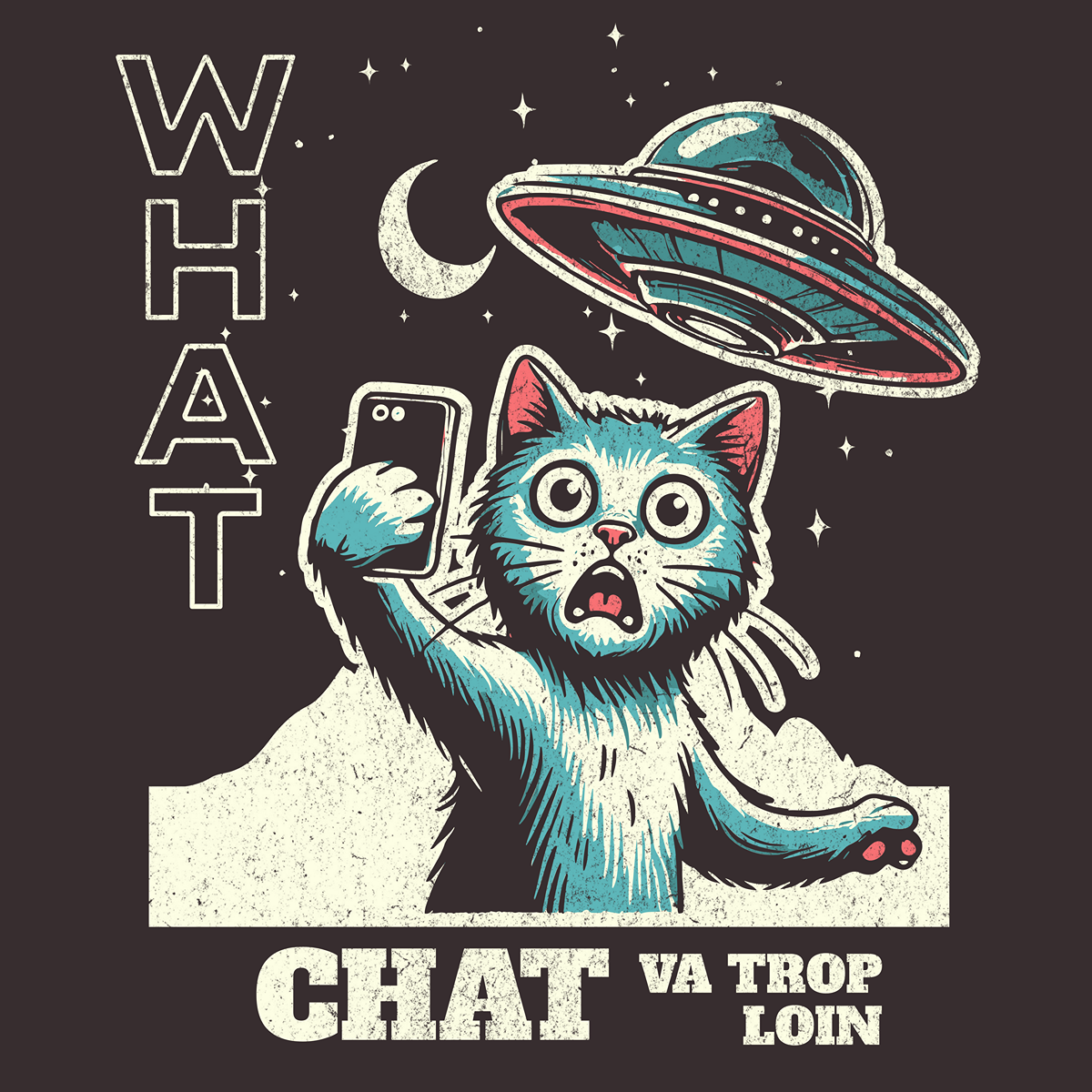 CHAT VA TROP LOIN - Illustration Retro Cat UFO Selfie_ Scared Cat Meets Alien Spaceship.png