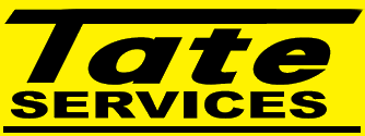 Tate Services logo on a yellow background with black text
