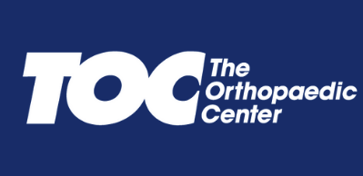 Logo of The Orthopaedic Center, featuring large white letters 'TOC' and the full name in smaller text on a blue background.
