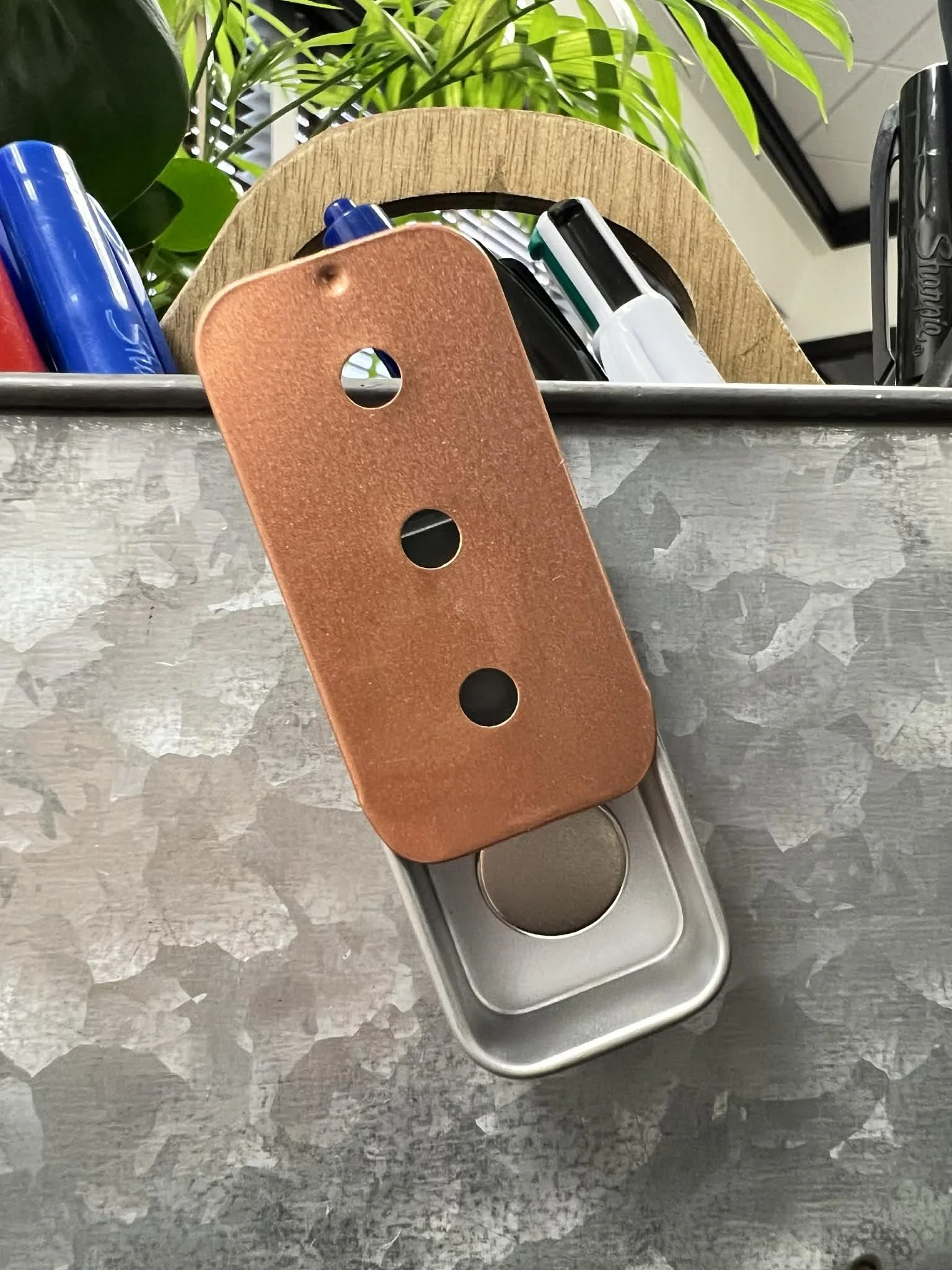 Rose Gold three-hole scent work tin with magnet for NACSW Nose Work