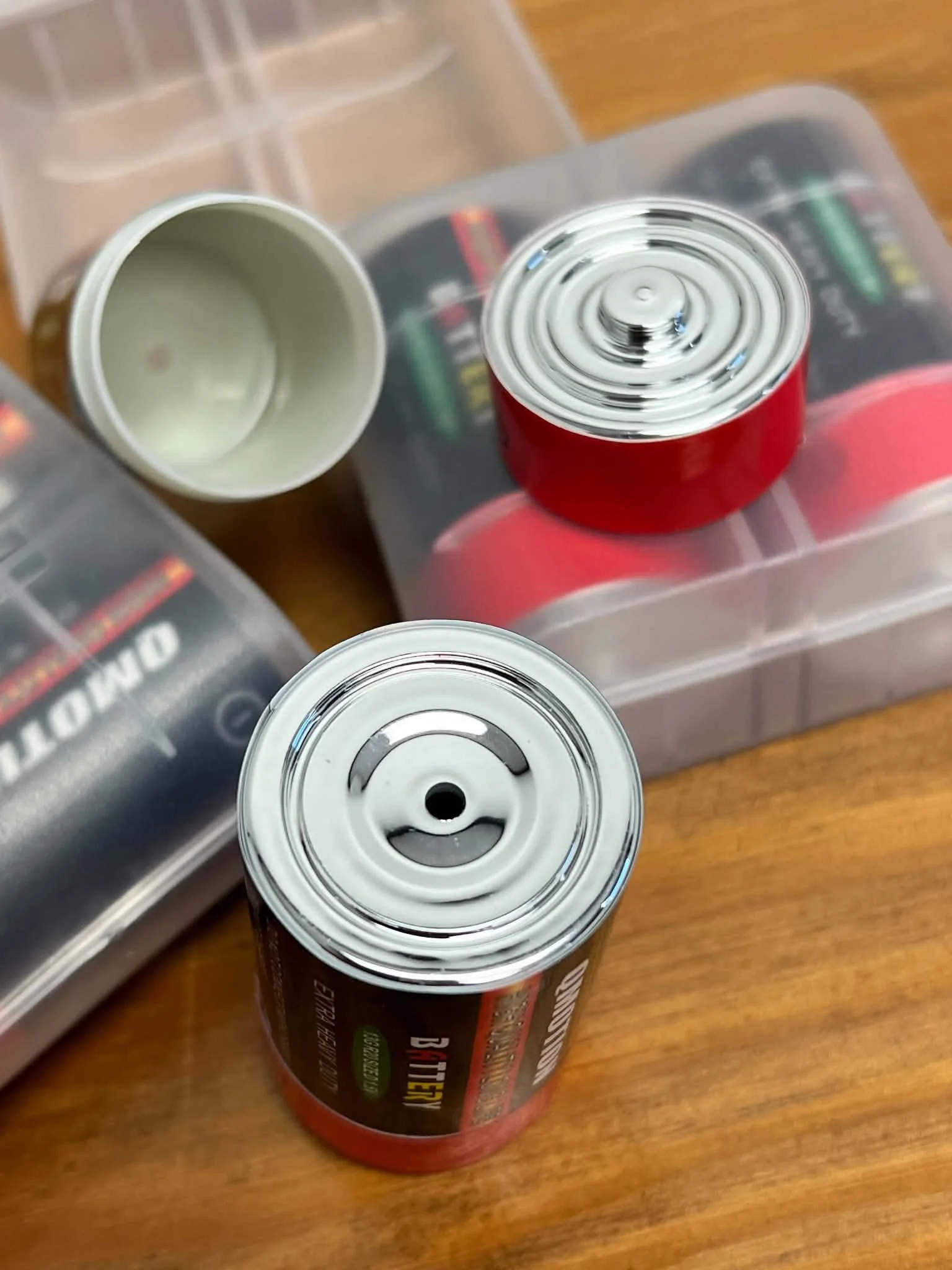Hidden in Plain Sight battery vessel among office supplies for scent work searches, nose work training, and hide placement practice