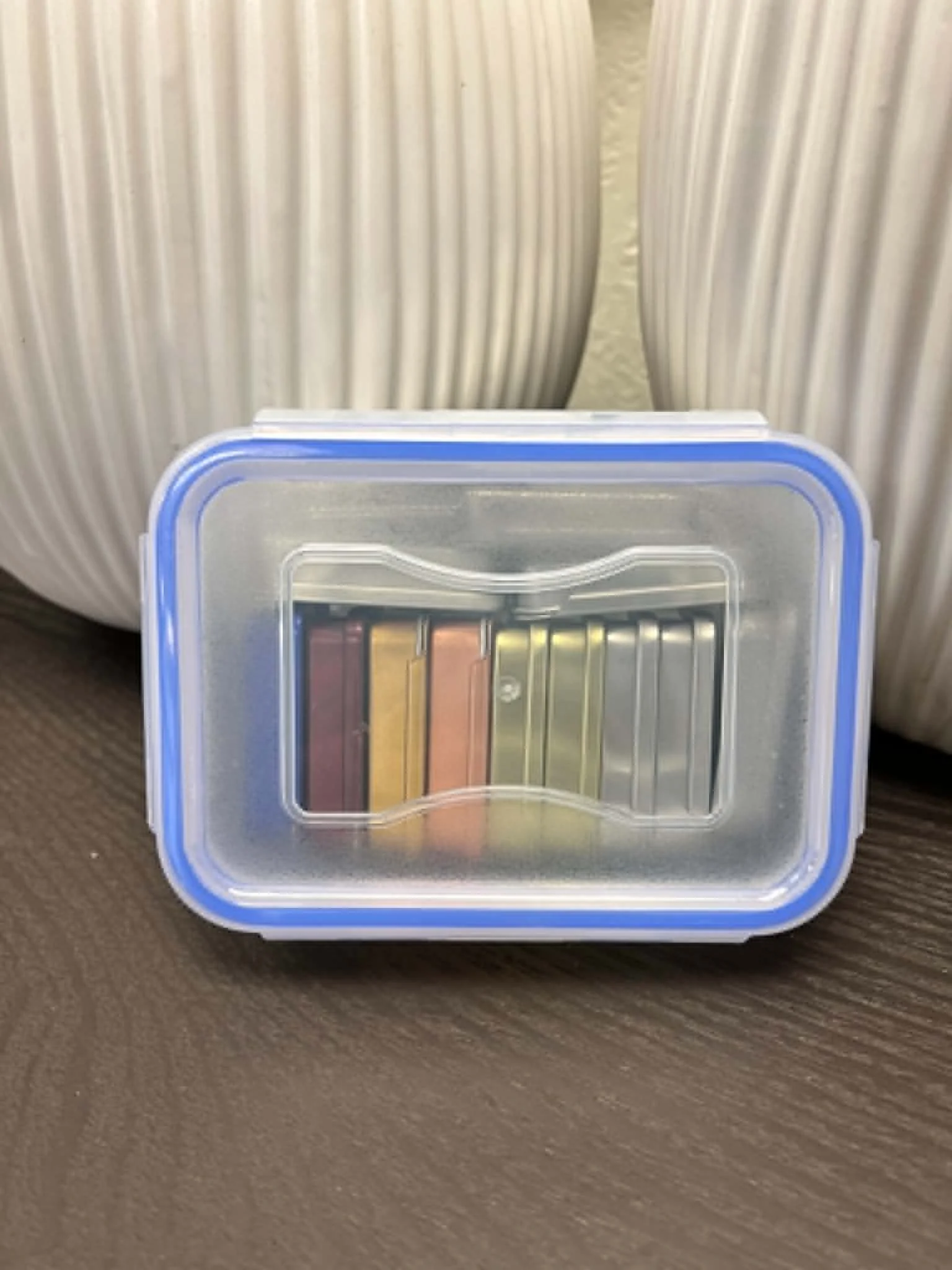Nosey Box Slider Tin Collection scent work training tin assortment in reusable locking storage box.