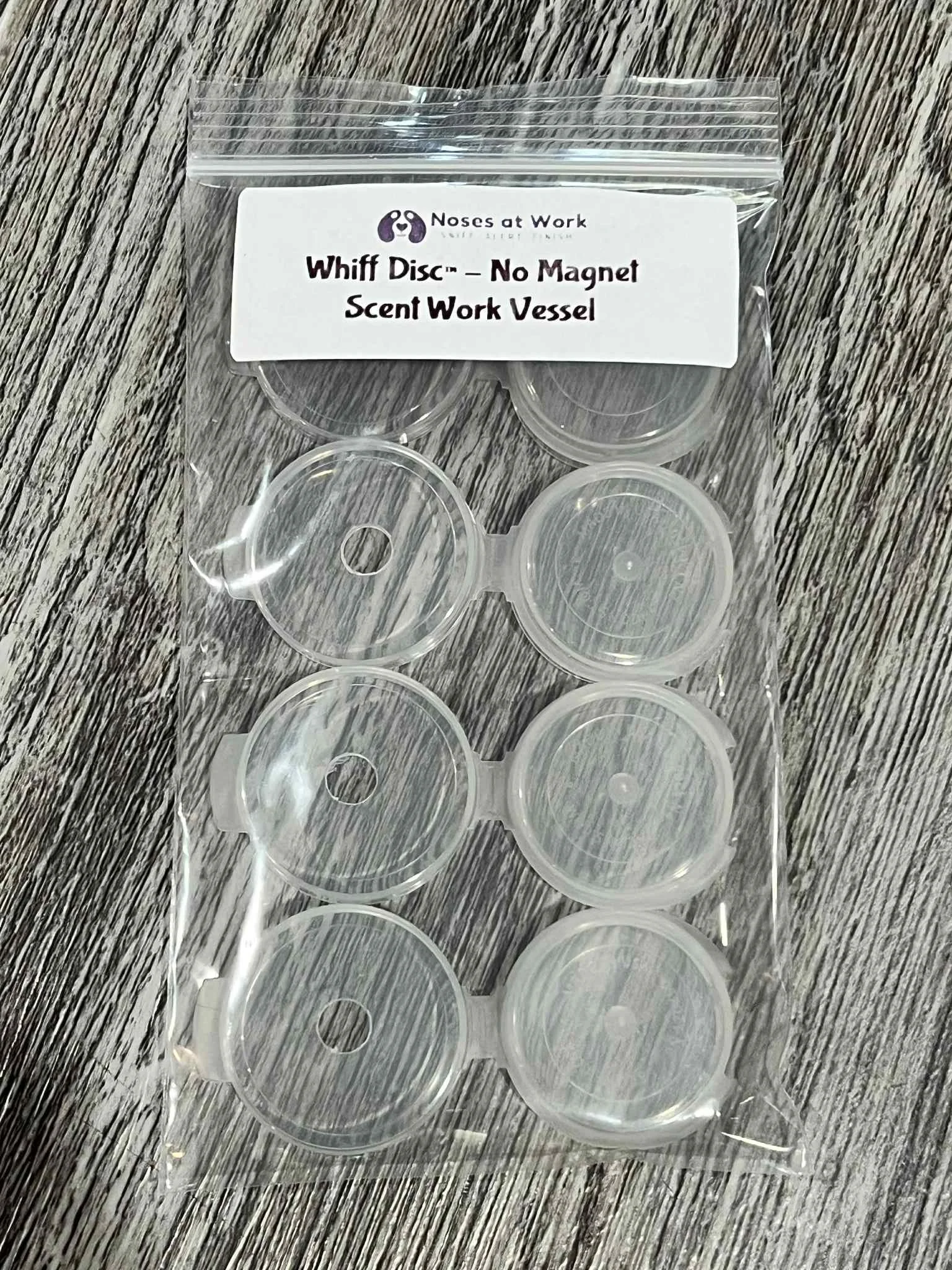 Small round nose work hide disc with hinged lid, lightweight scent work vessel for hidden odor placement