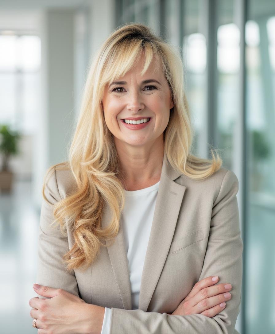 Keely Rodriguez, LPC-S, therapist for women in Brownsville and online across Texas, smiling in a beige blazer.