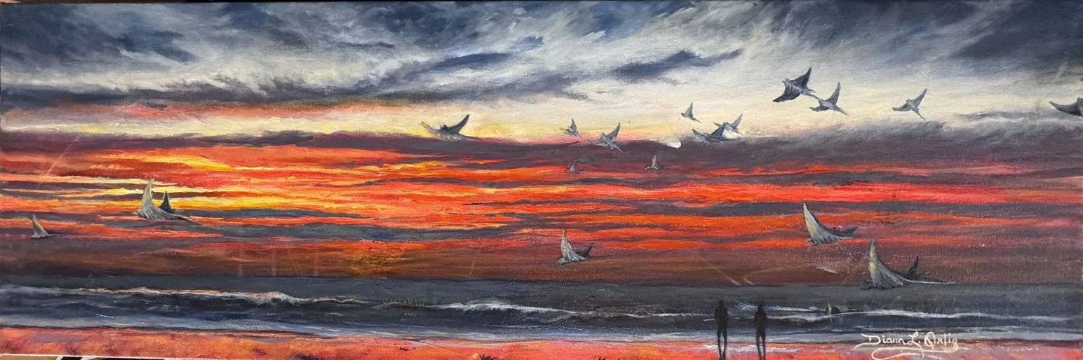 "Whispers of the Morning Tide"; Mixed media on 36 x 12" gallery wrapped canvas