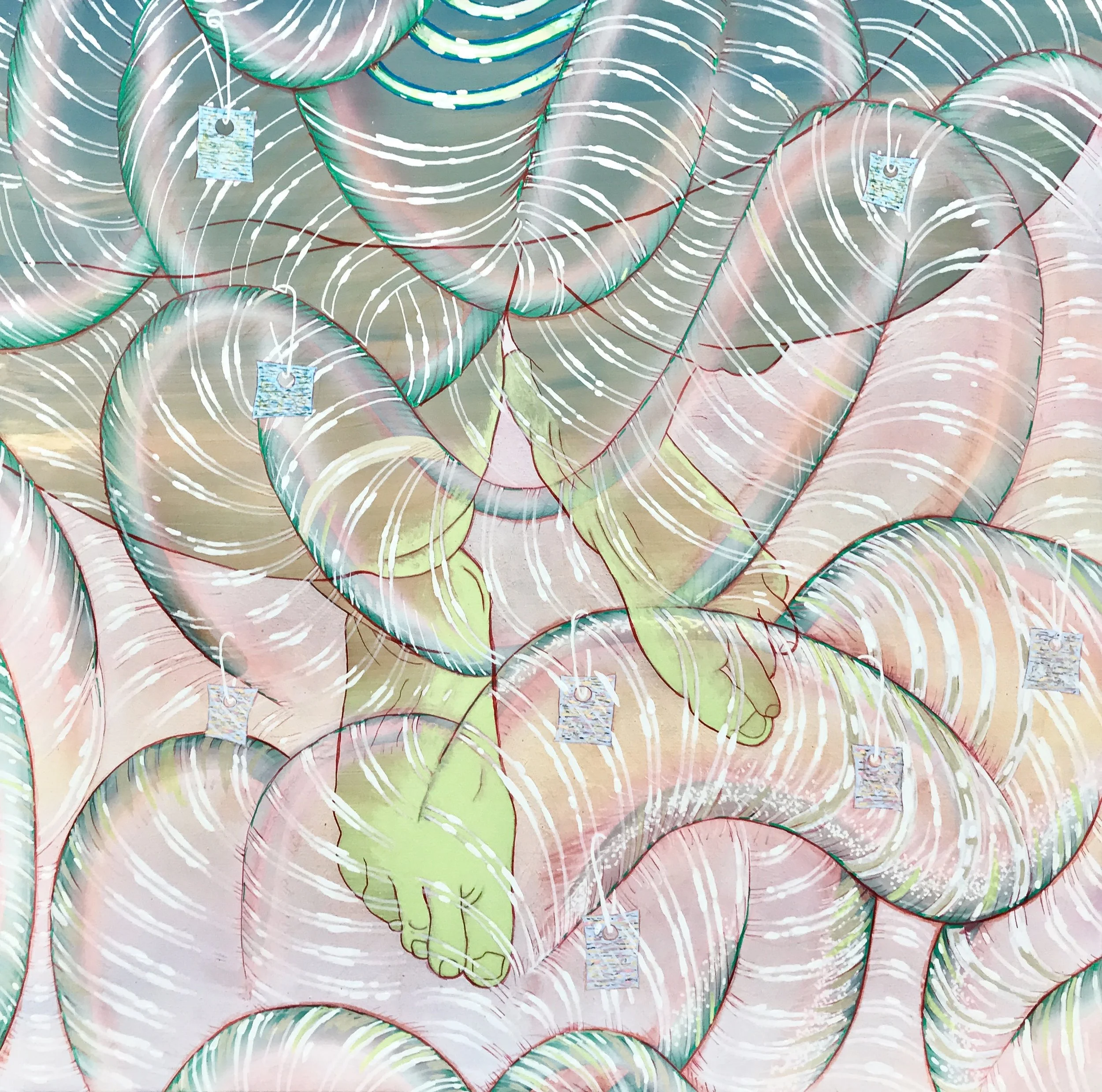 painting of intestines over feet