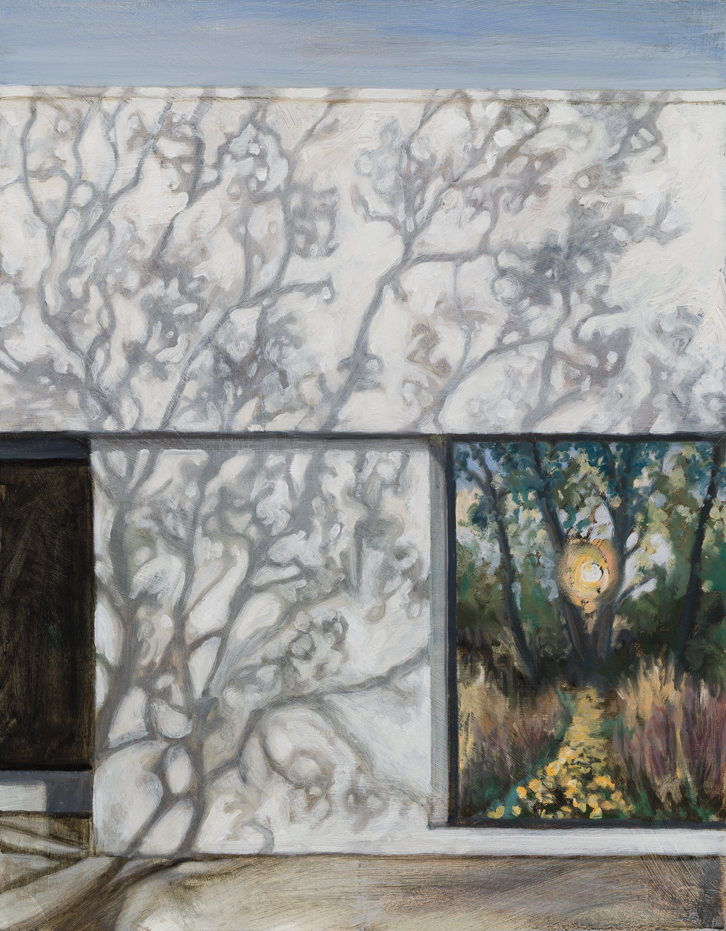 wall with tree shadows and nature path