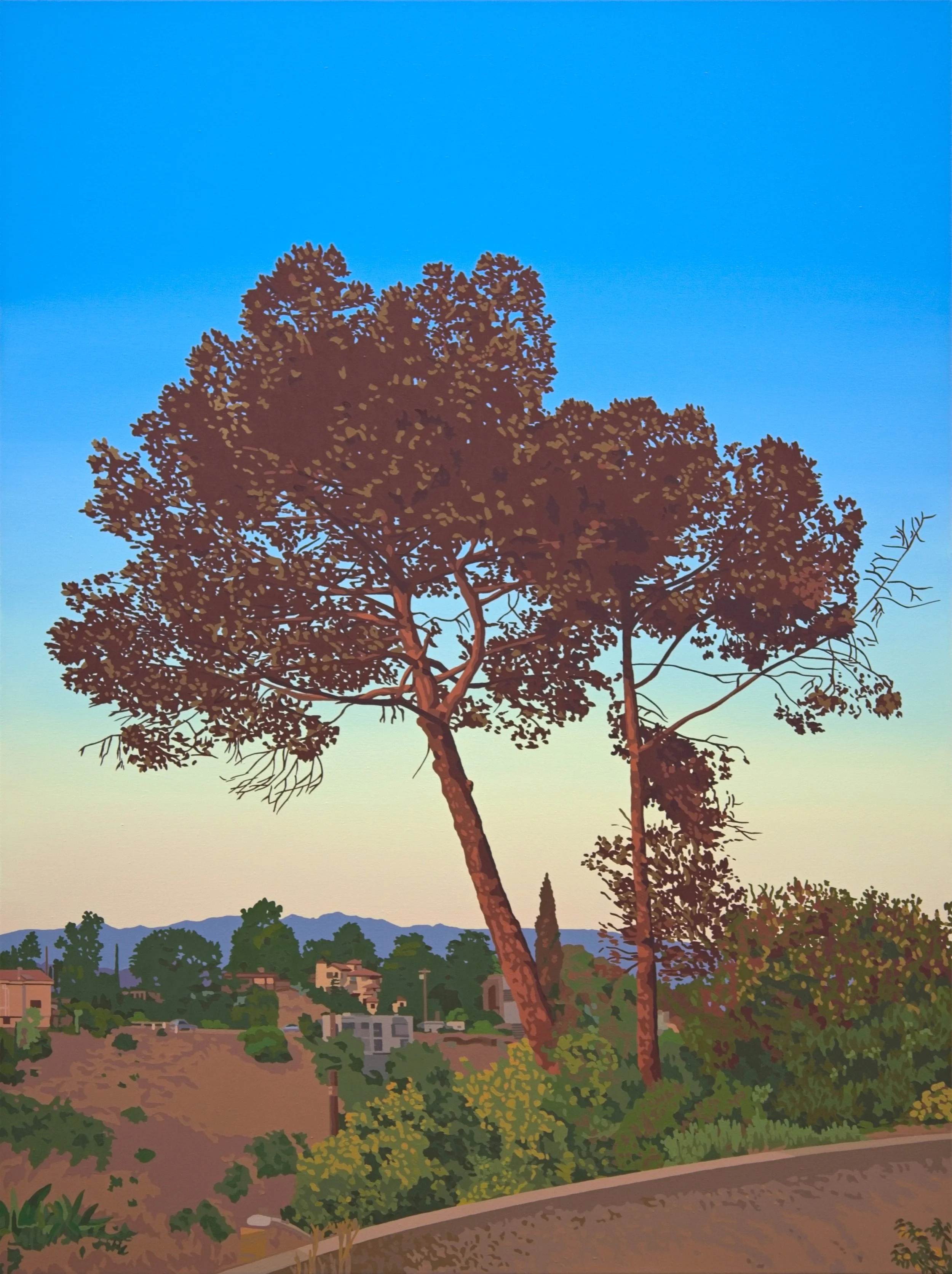 painting of tree against LA landscape