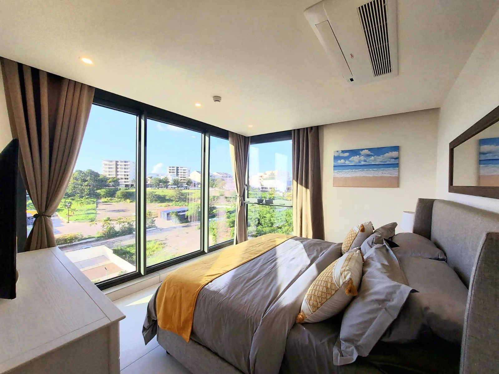 View of the bedroom overlooking Cupecoy and the Caribbean Sea.