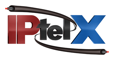 IPtelX logo with a black cable arrow going through the text.