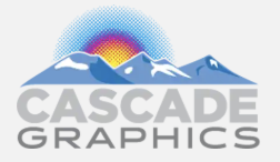 Cascade Graphics logo with a mountain range and a setting sun