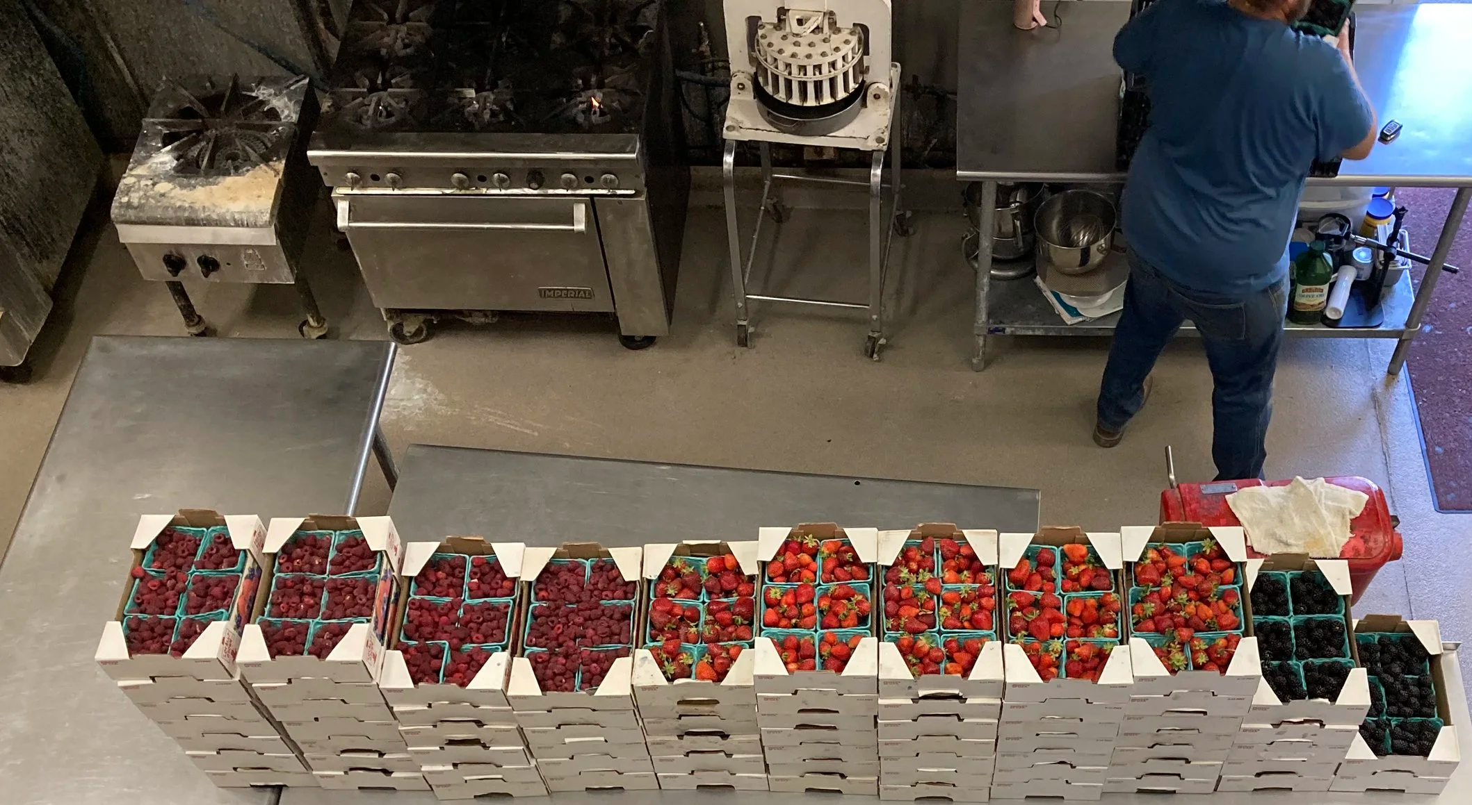 Picture of plastic crates with cabbage in kitchen space