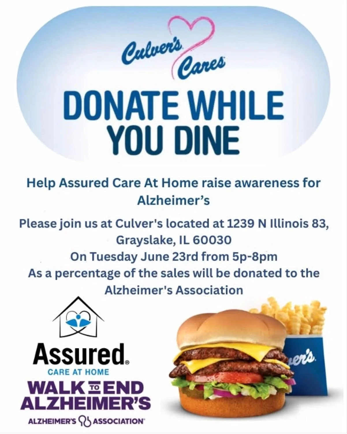 Culvers Donate While You Dine for Assured Care at Home Fundraiser
