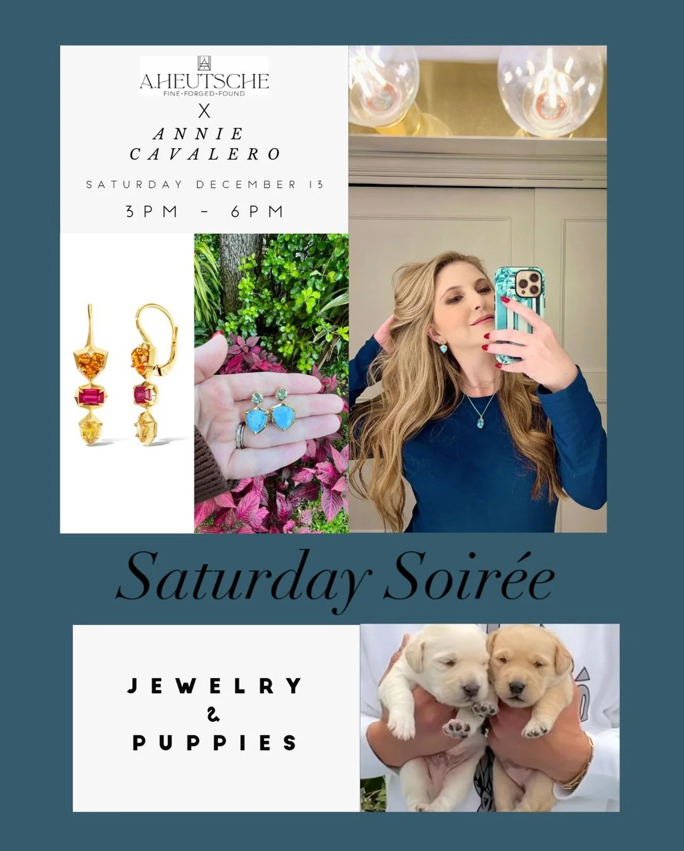 Please join me at our first Saturday Soir&eacute;e with @anniecavalero of @anniecavalerojewelry tomorrow December 13,2025 from 3-6pm 

Who doesn&rsquo;t love puppies and bling?✨ 

Location 12328 Ventura Blvd Studio City 91604
