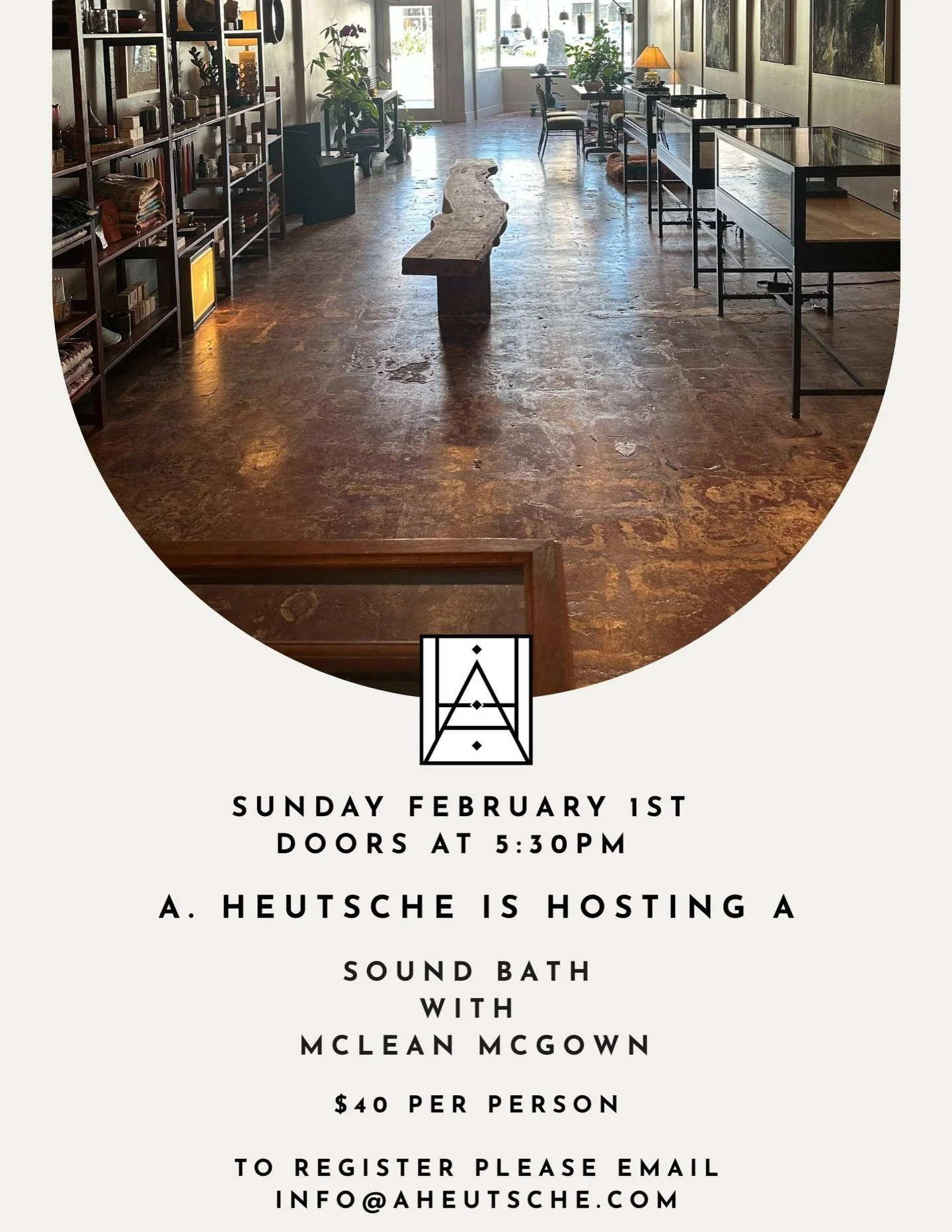This Sunday @mclean.mcgown is back @aheutsche for the first sound bath of 2026!!! I need humor (the song for the post), community and a system reset. Please join us at my store - 5:30 PM to be &ldquo;bathed&rdquo; in sound. 

$40/ person please email