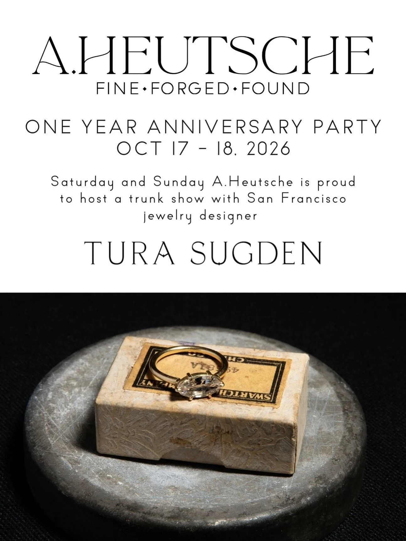 ONE YEAR Celebration all weekend long @aheutsche 

San Francisco based jewelry designer @turasugden will be in store all weekend with her beautiful jewelry. 

New artwork by @skew4444 will be shown 

Food by @charcuterie.la_ &amp; cake @hansencakesba