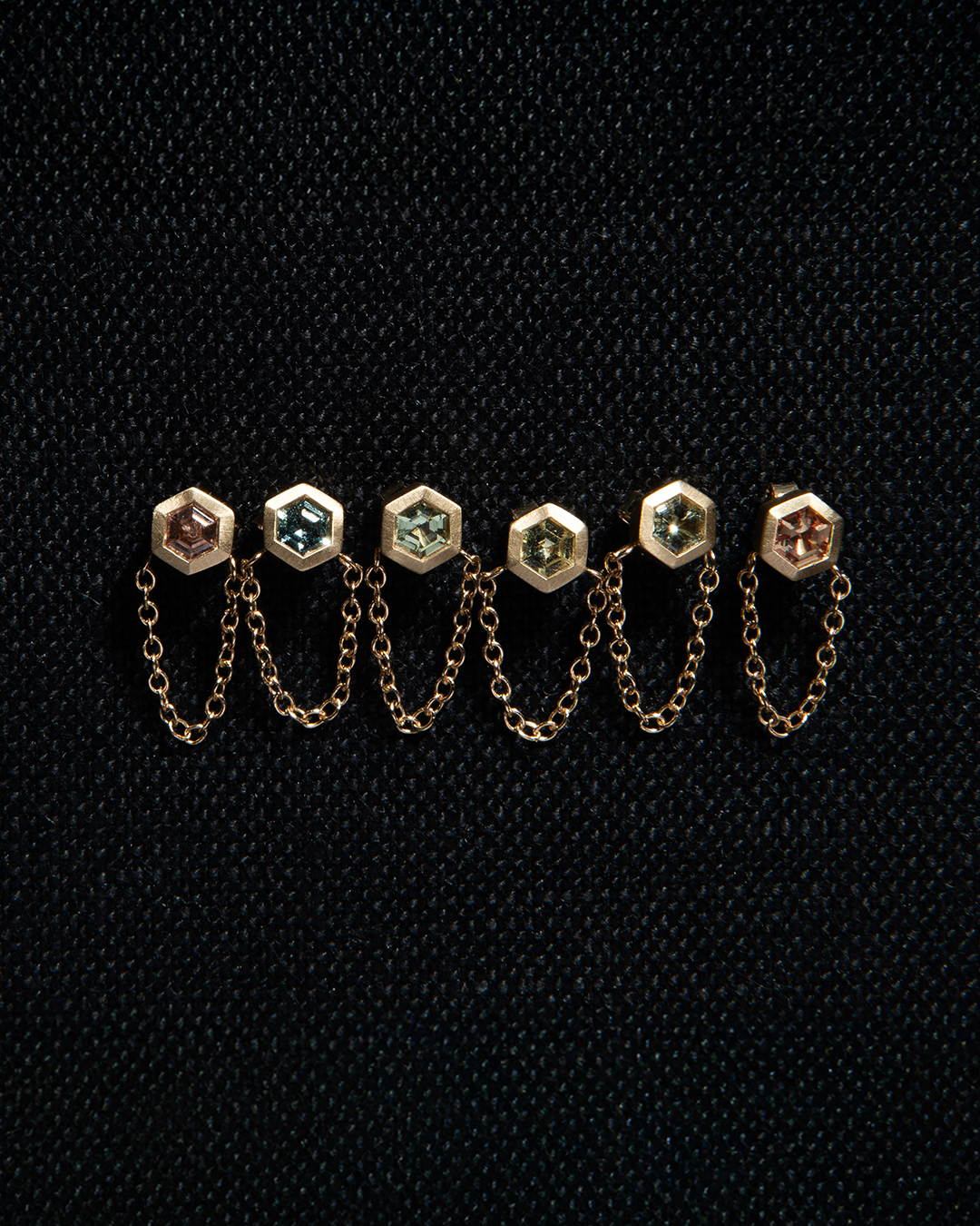 [ELIZABETH STREET JEWELRY] Hex Sapphire Drop Earrings