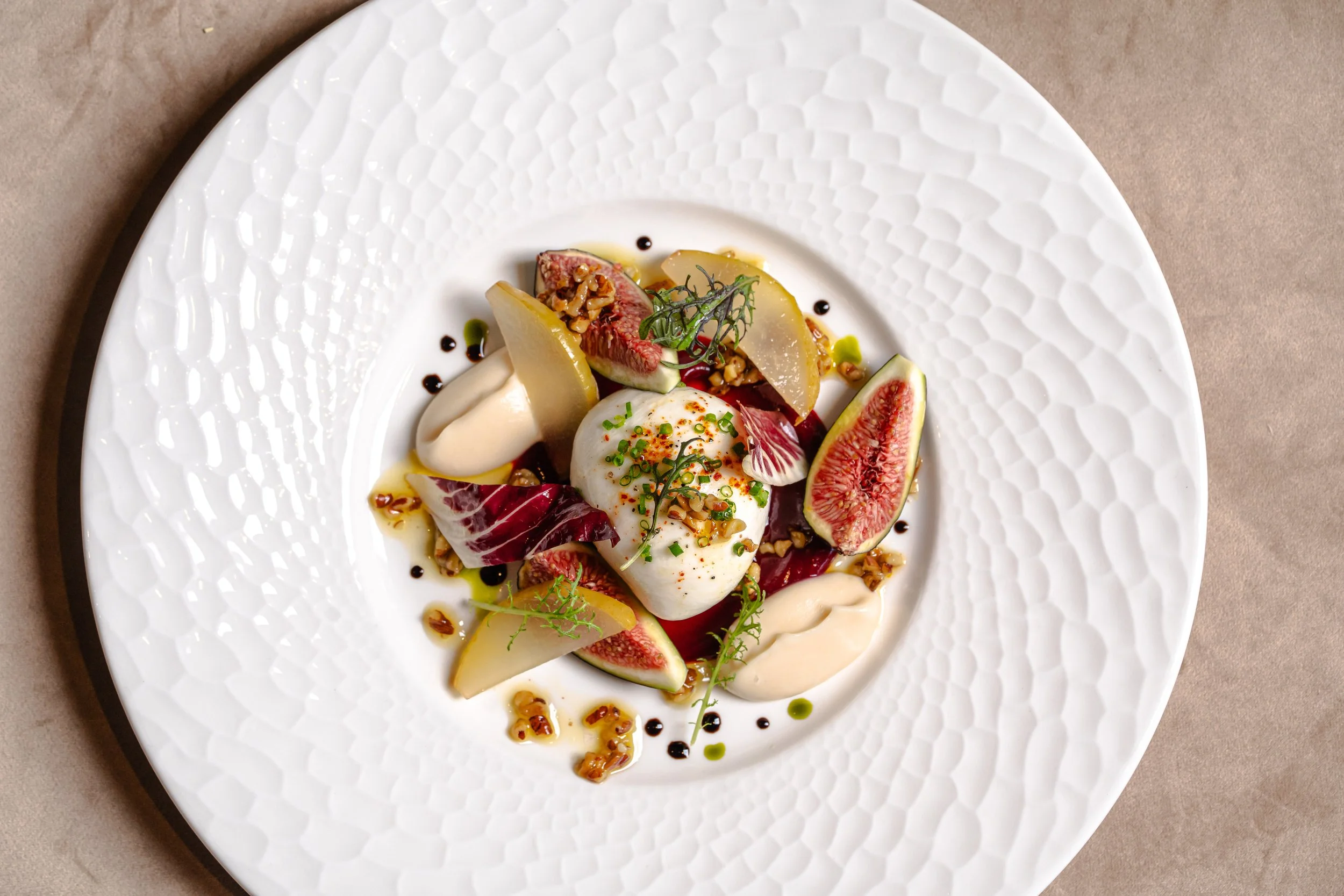 LJ - Burrata, pear compote, figs, pecan nut gremolata.jpg