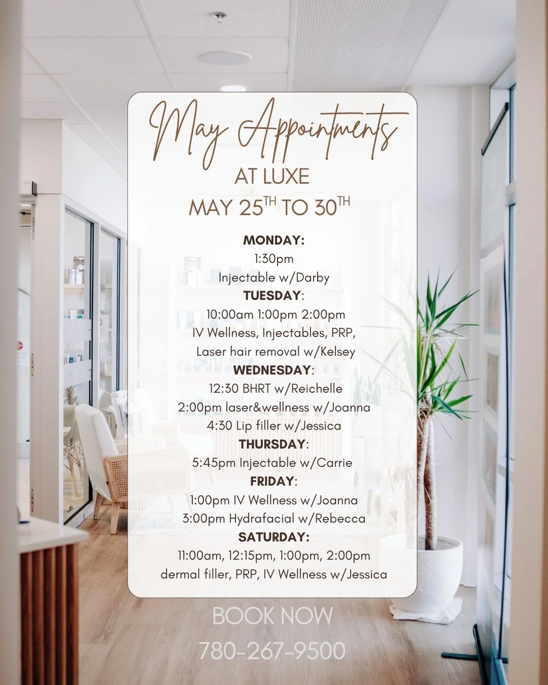It's a busy week at Luxe next week... 
Book now to snag a spot before they are all gone!