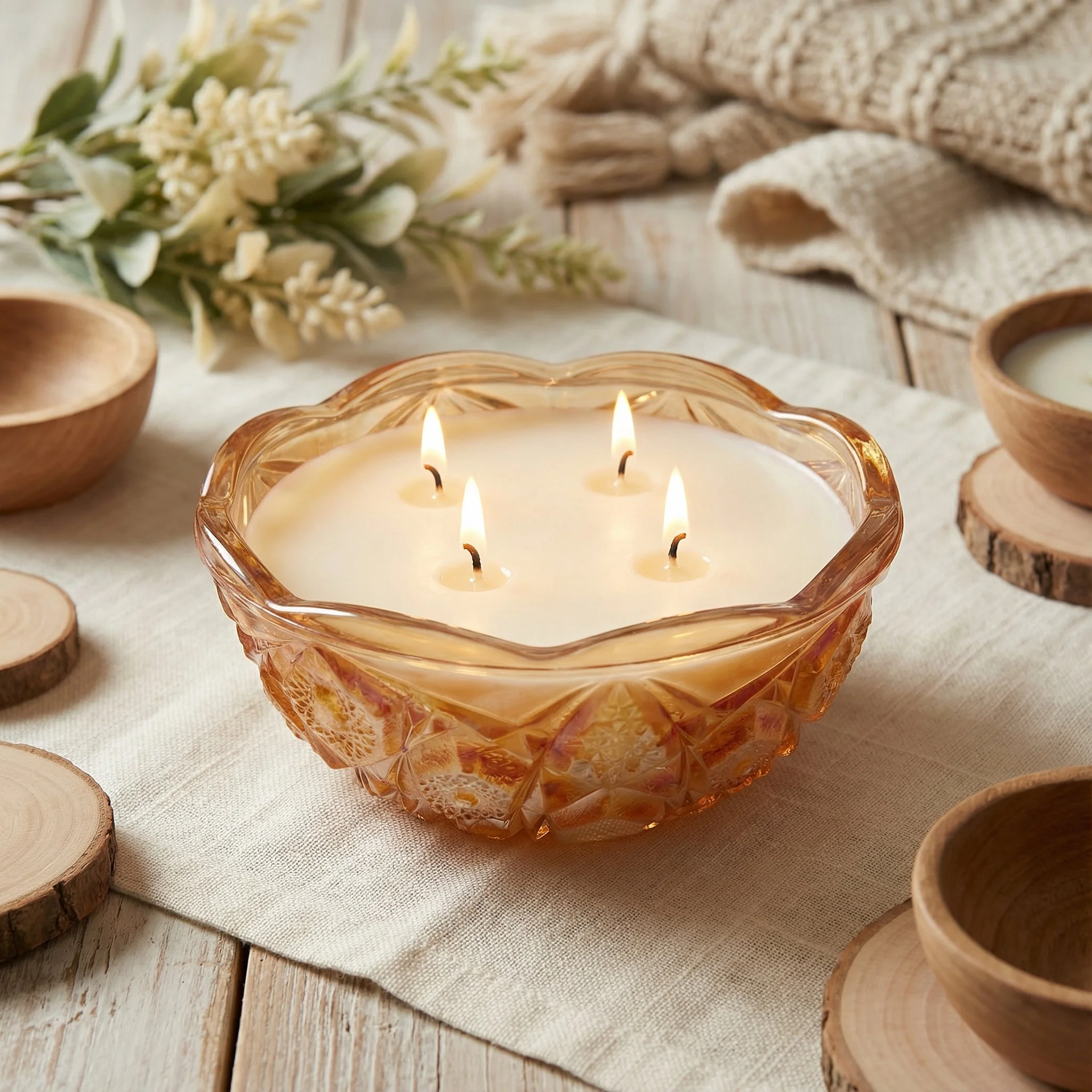 Vintage Marigold Carnival Glass Candle - 40oz