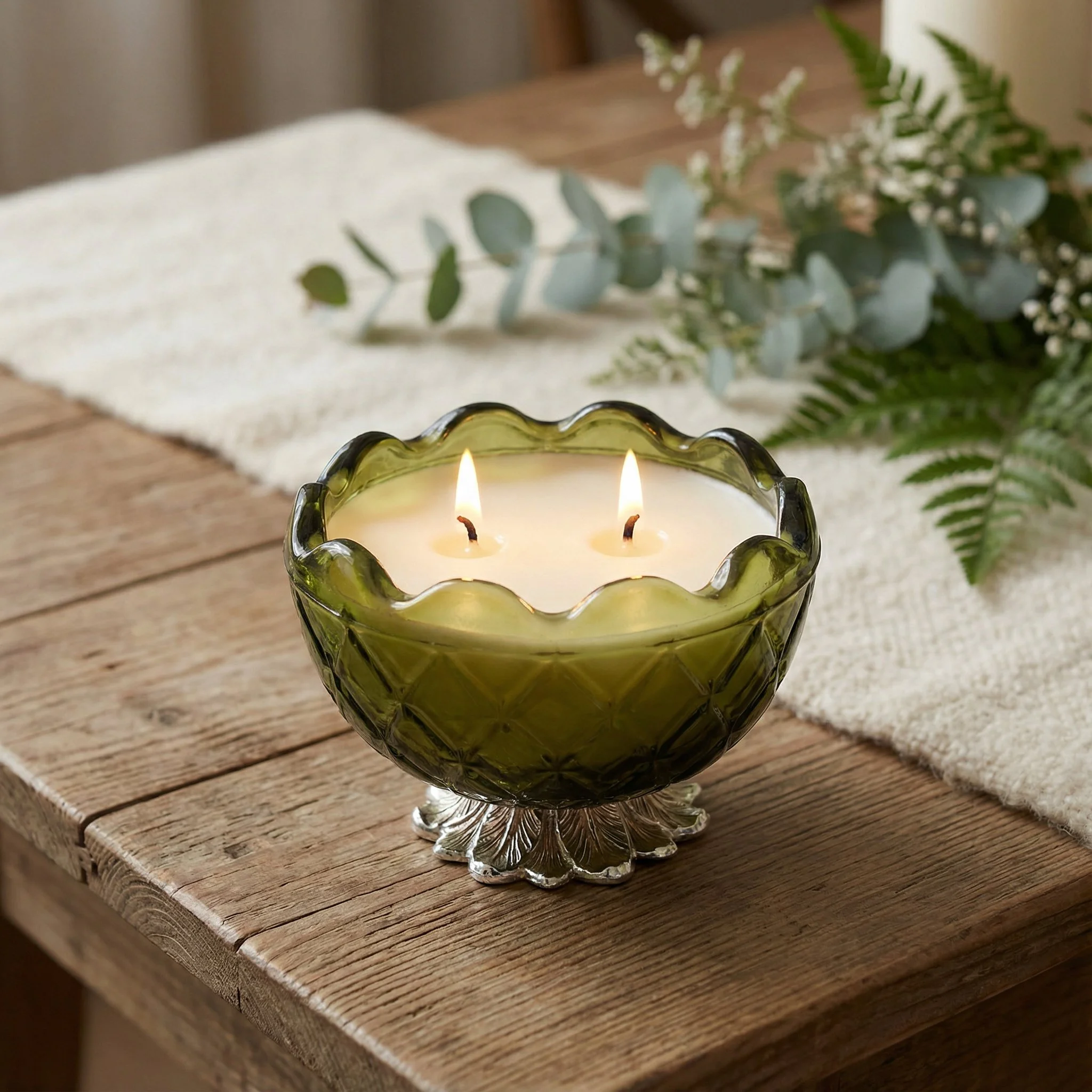 Vintage Green Pedestal Candle - 18oz