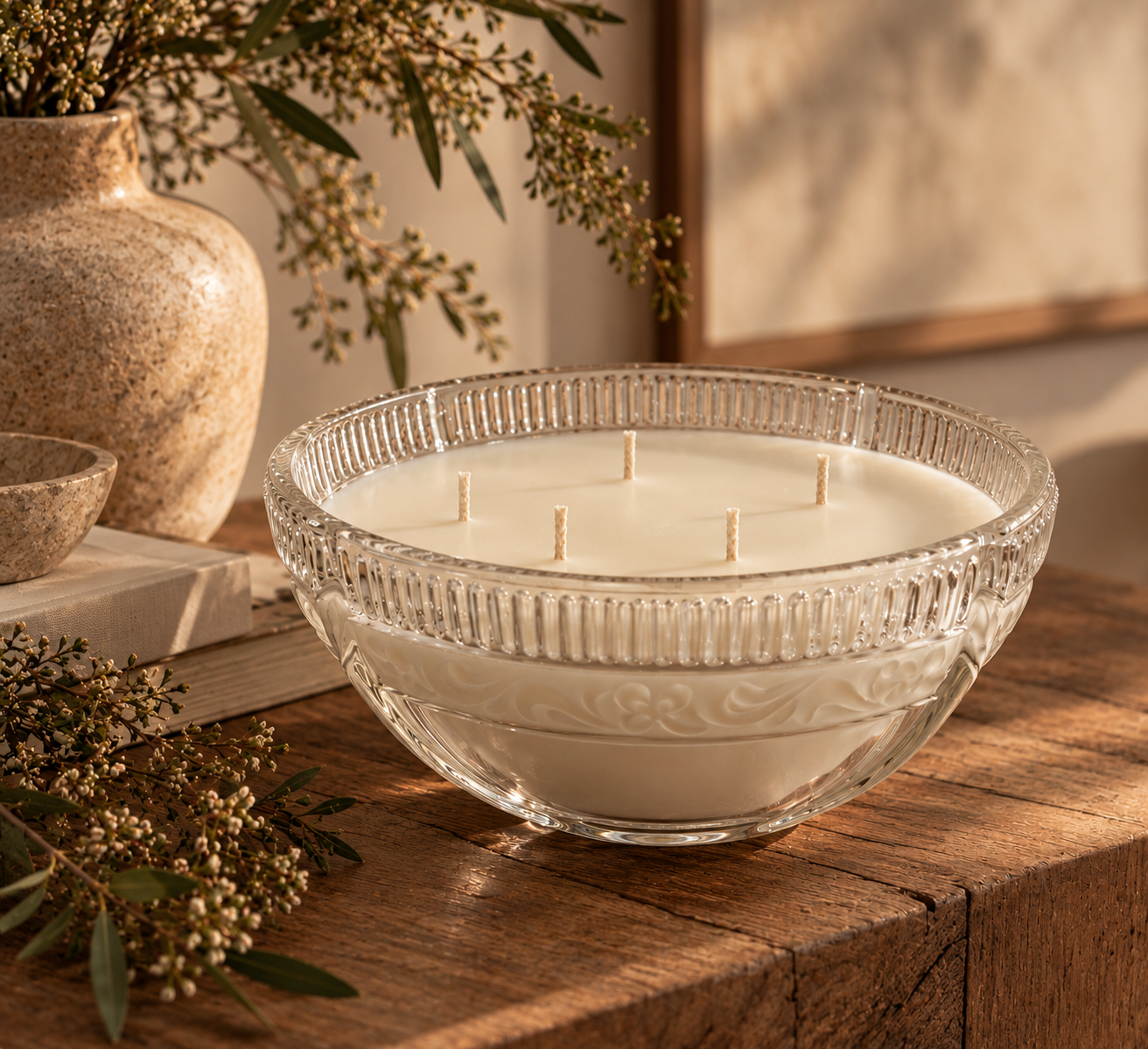Unlit Ribbed Glass Bowl Candle.png