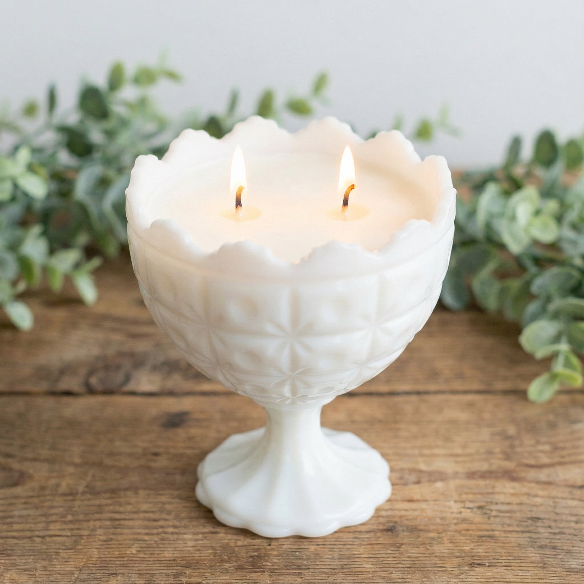 Vintage Milk Glass Goblet Candle - 28oz