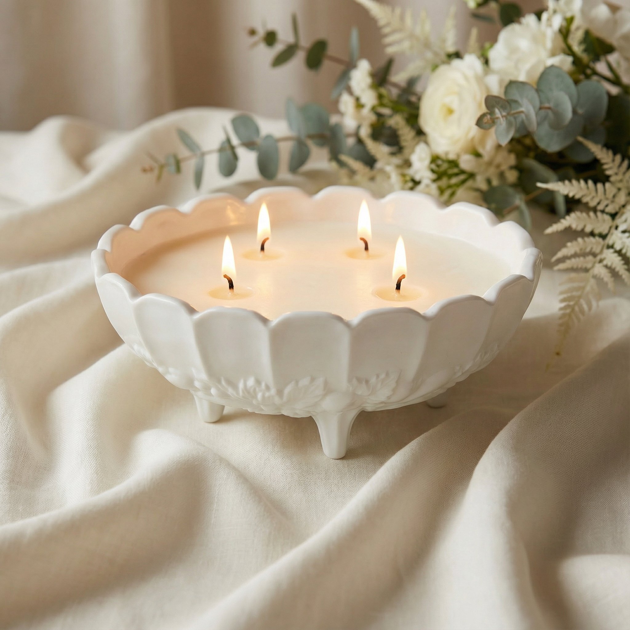 Vintage Scalloped Milk Glass Candle - 64oz