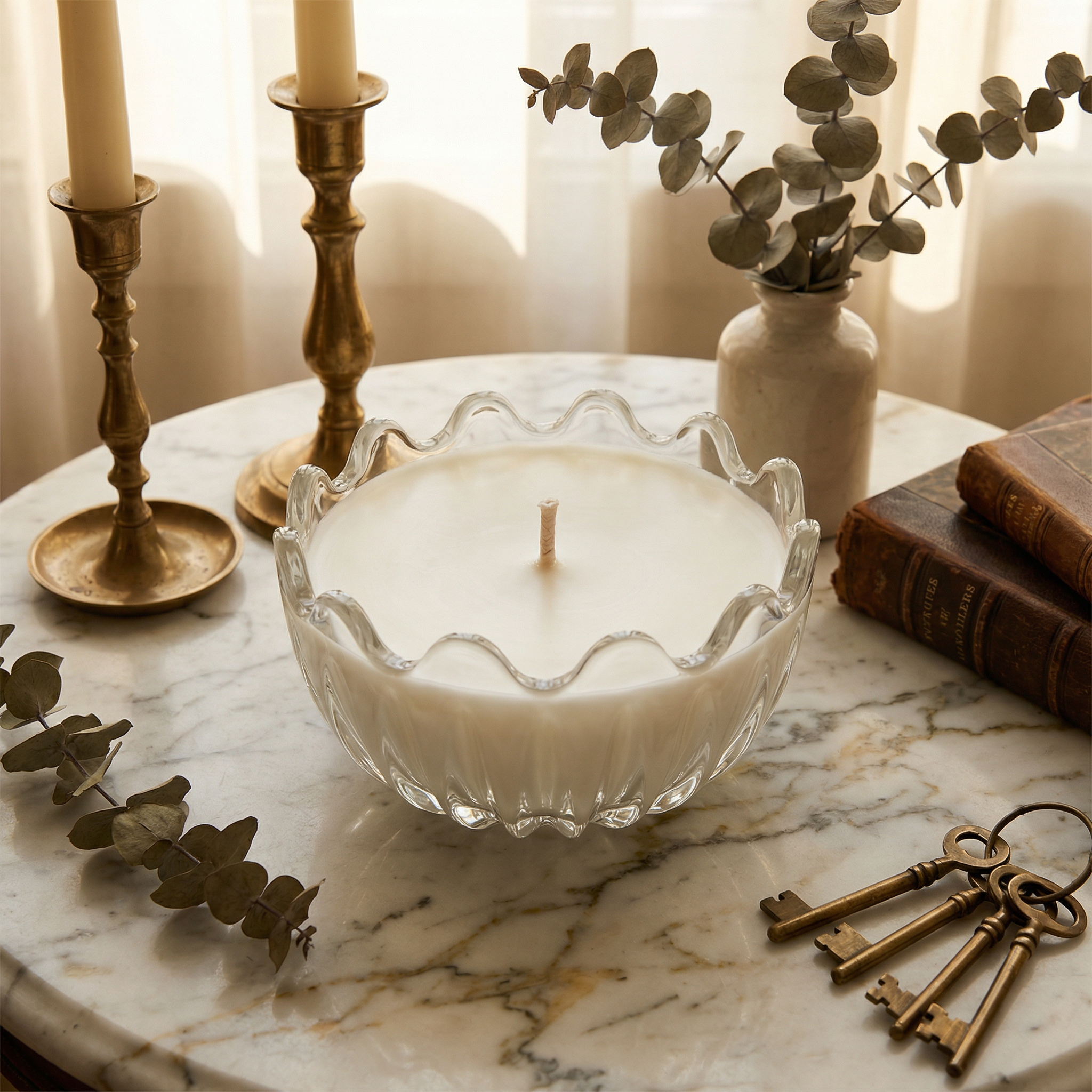 The Mini Scallop Vintage Glass Candle - 8oz