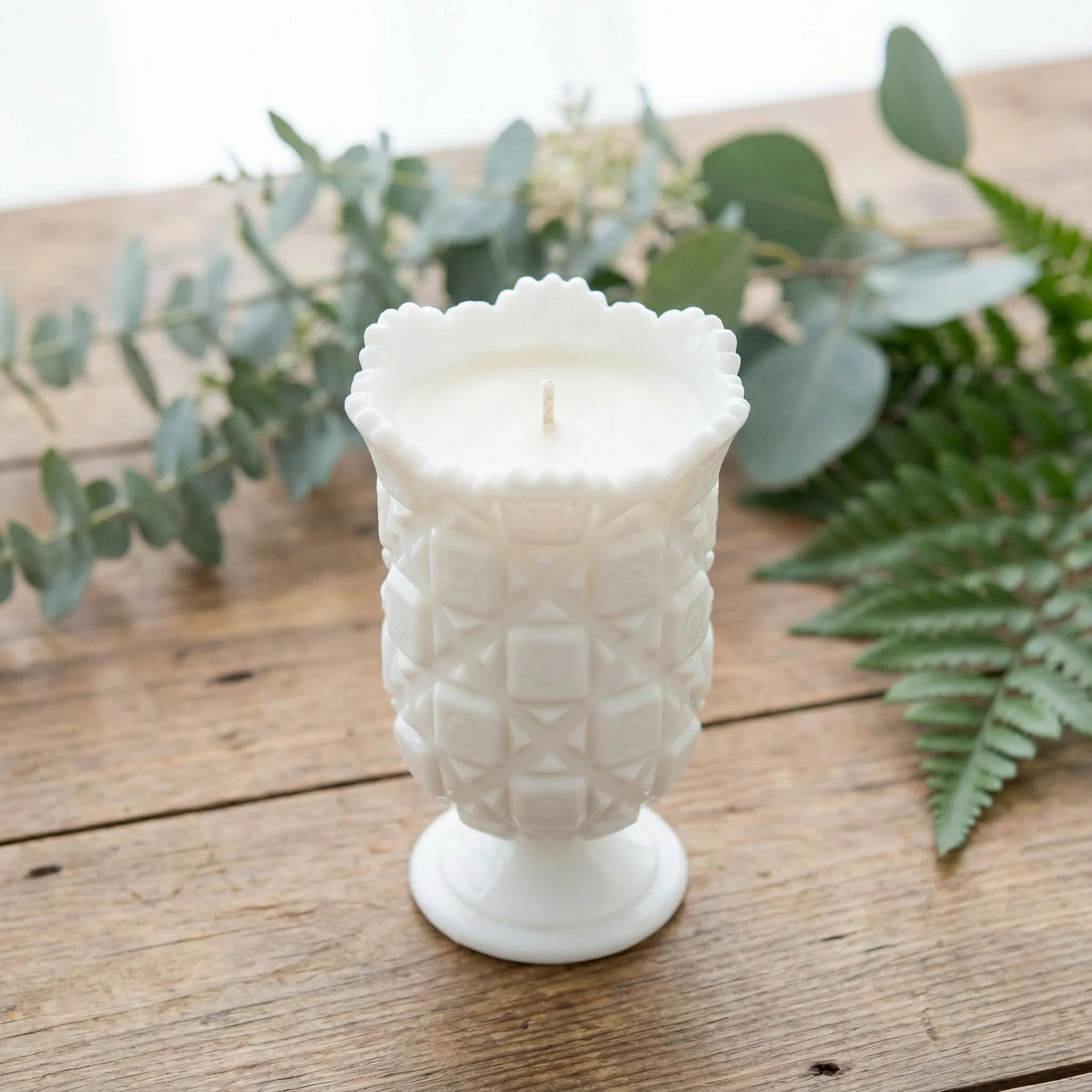 Vintage Milk Glass Pedestal Candle - 16oz