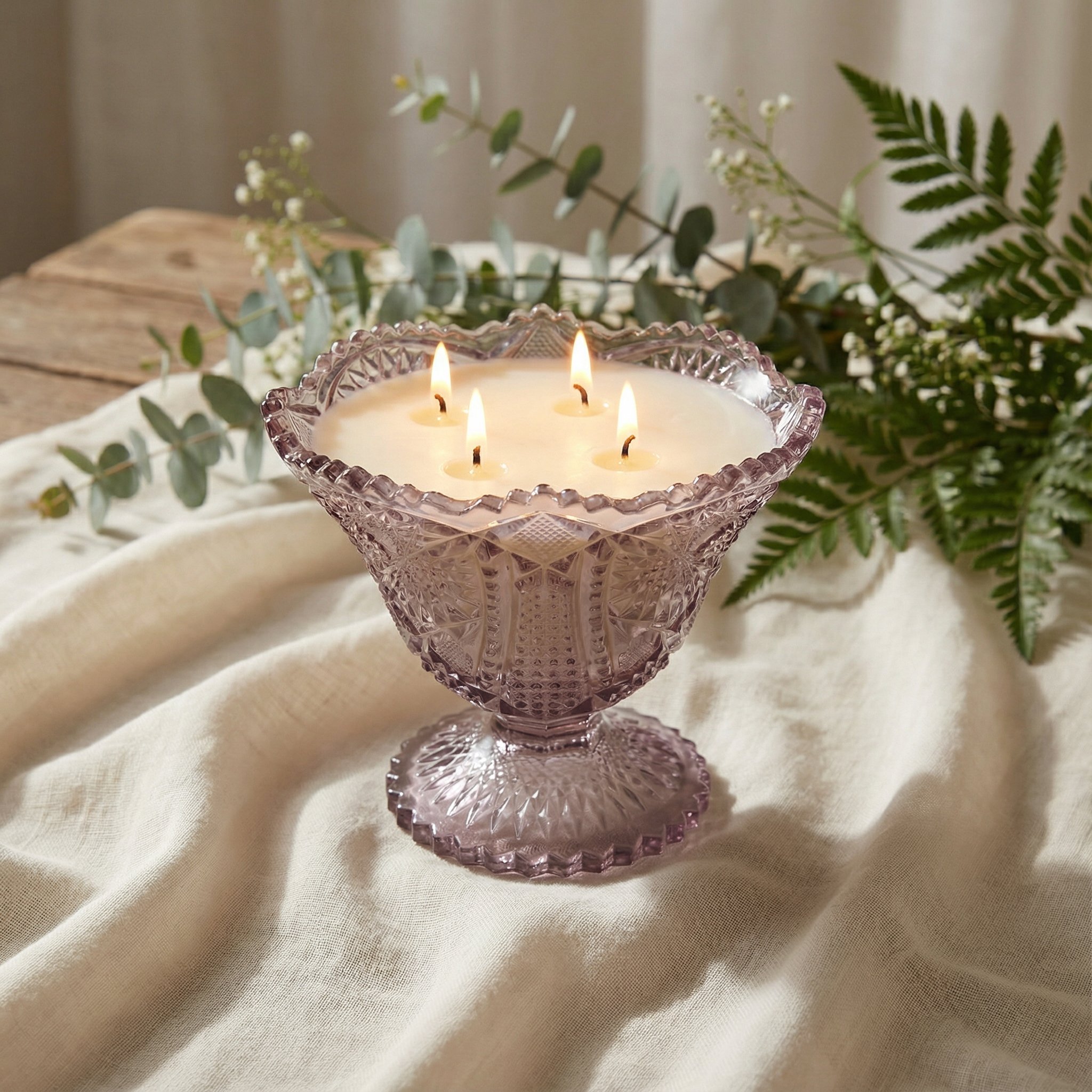 Amethyst Cut Pedestal Candle - 40oz